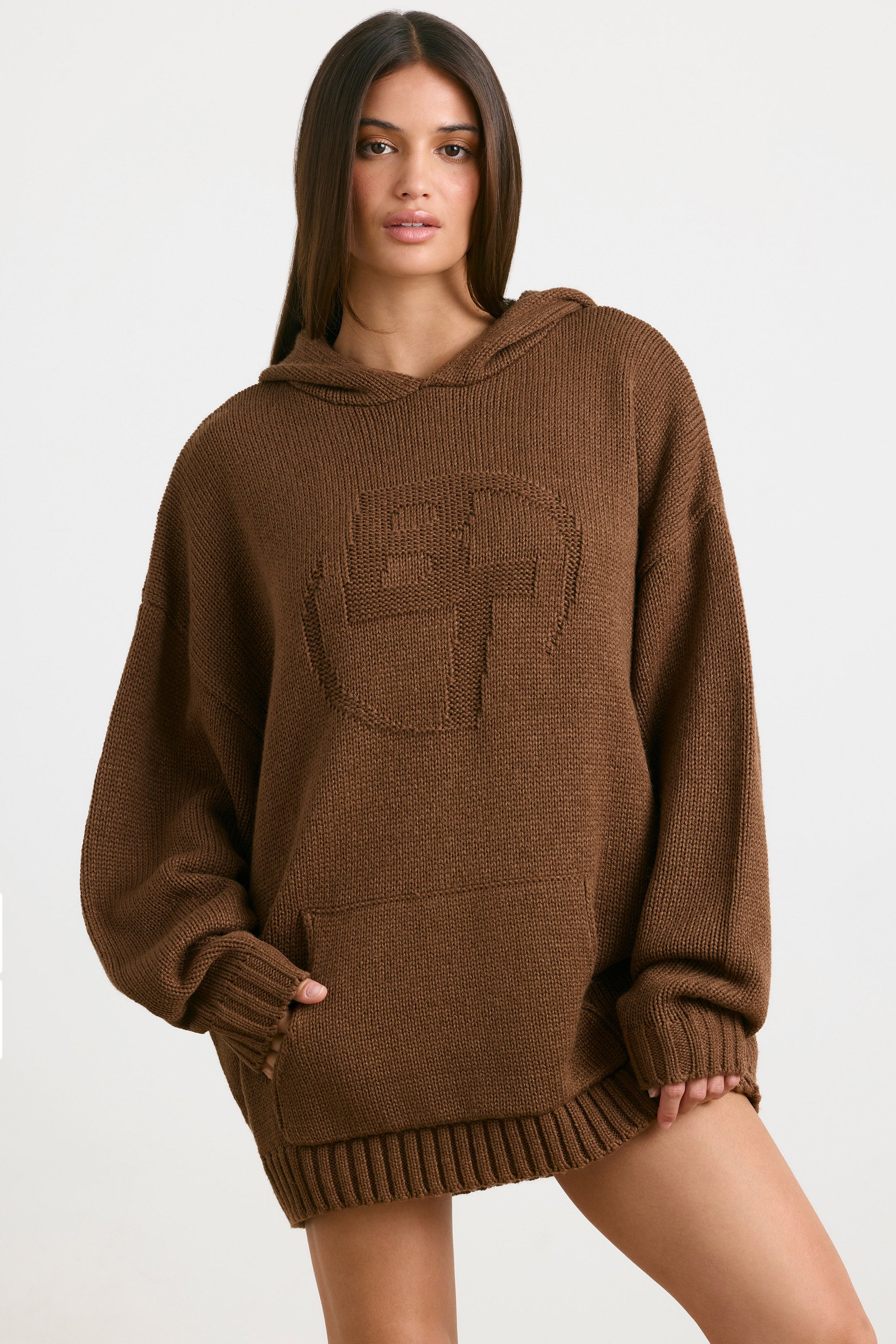 Oversized Chunky Knit Hoodie in Espresso、mySite、solidvoid
