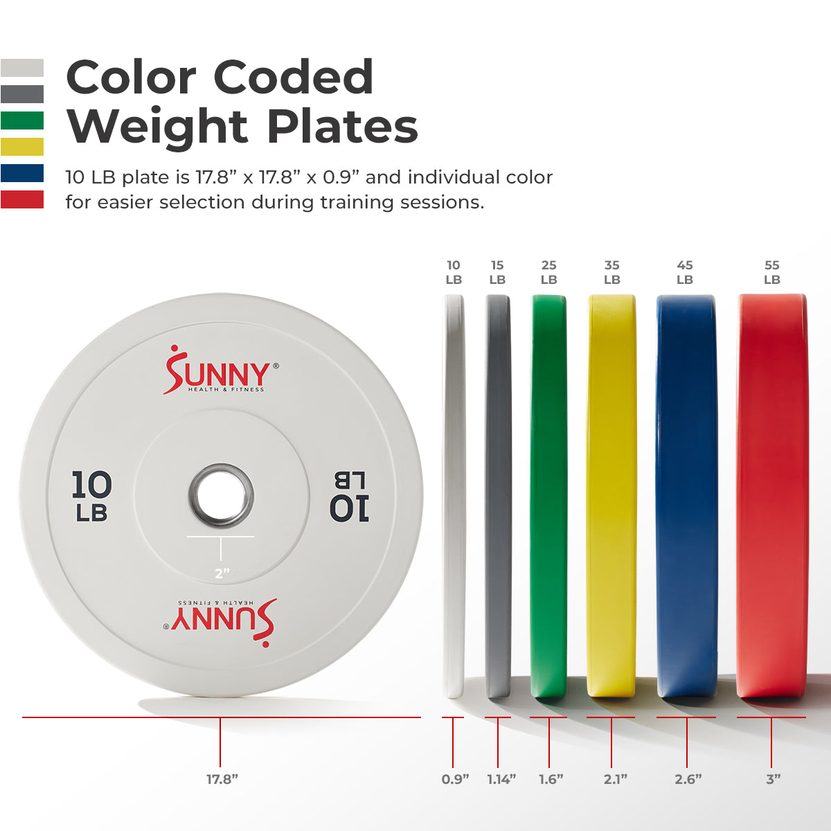  Sunny Strength™ Elite 2-inch Rubber Olympic Weight Plates 10 - 55 LBS、mySite、ghnorth