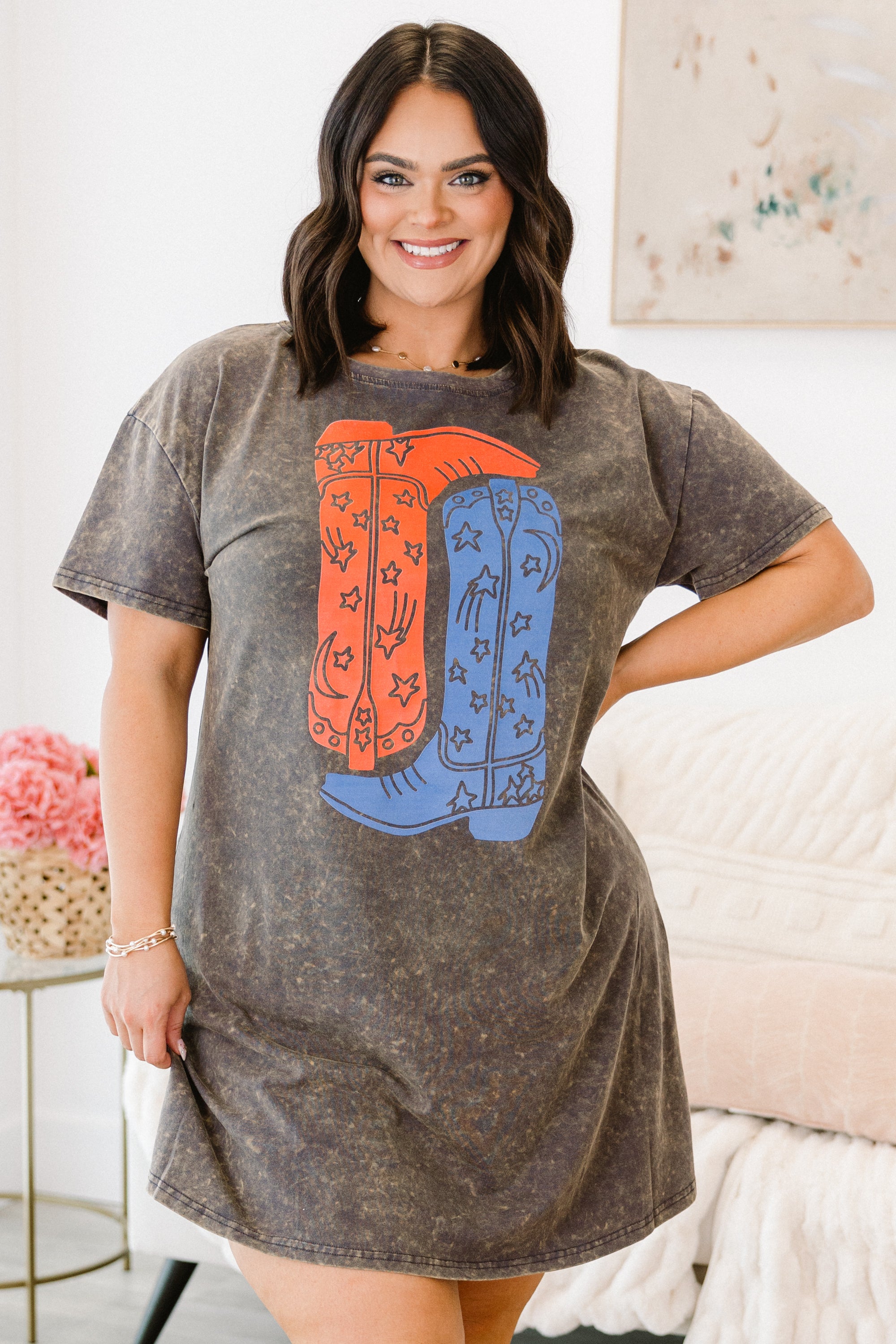  Boot Scootin Cowgirl T-Shirt Dress, Charcoal、mySite、justintrudeaud