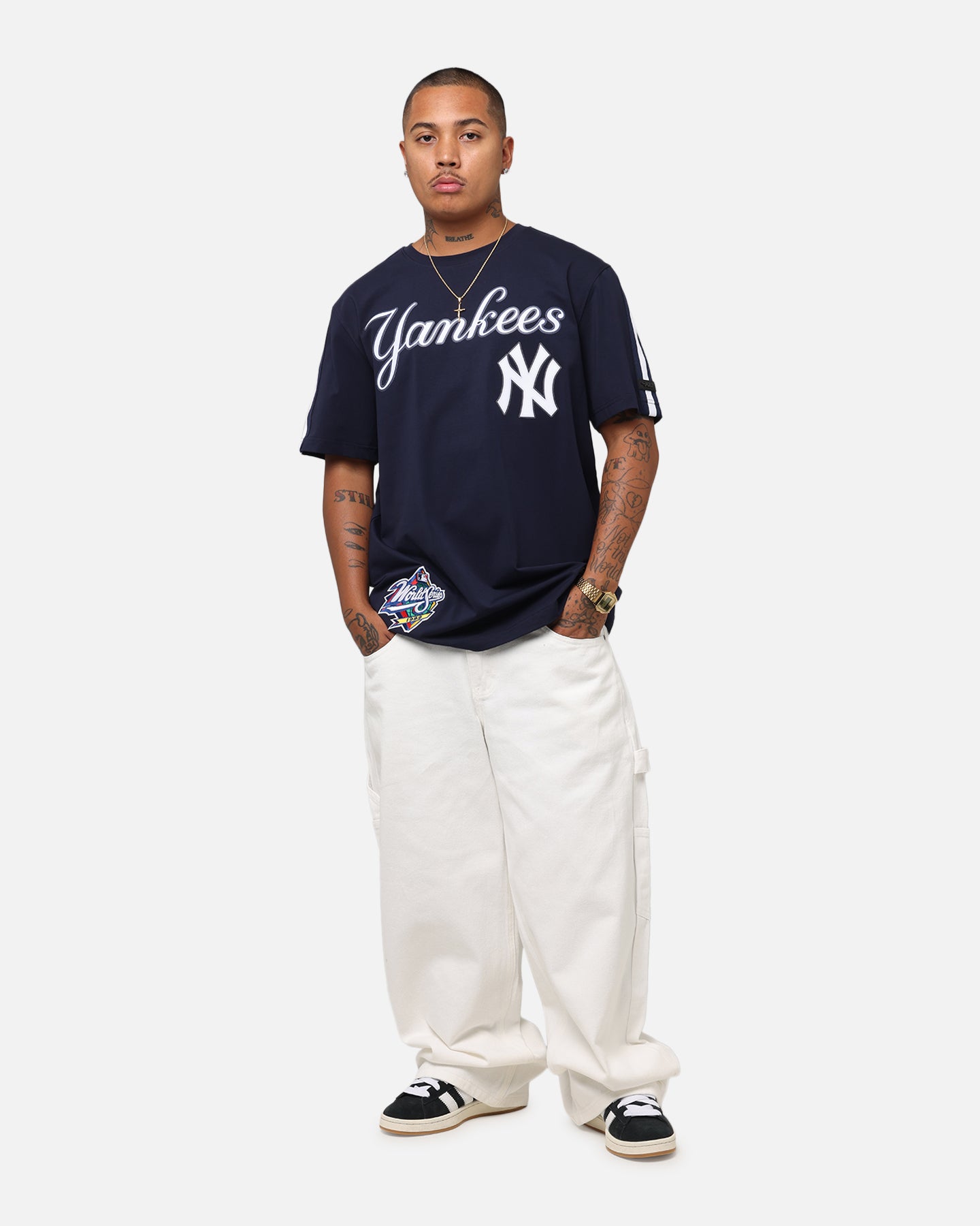 Pro Standard New York Yankees Classic Mesh Striped T-Shirt Midnight Navy、mySite、zt4zffjzw