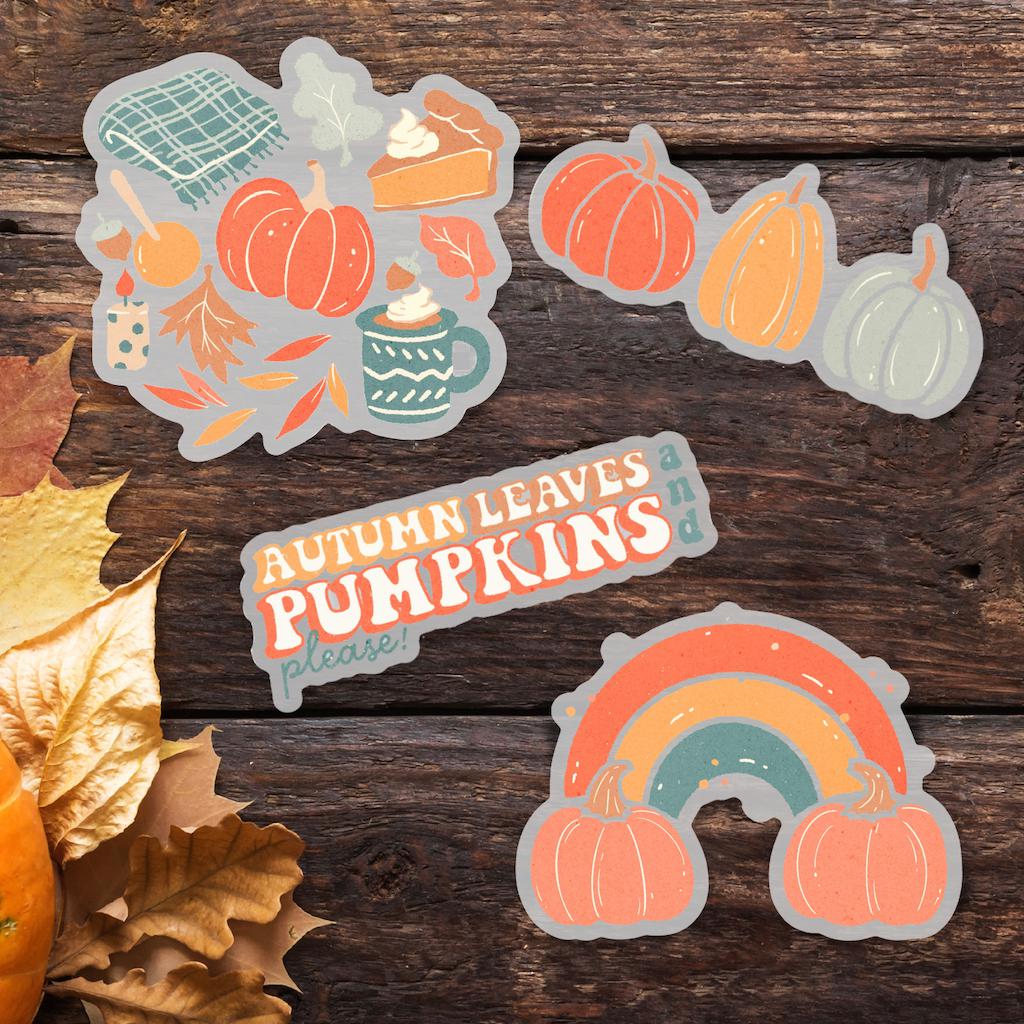  Clear Autumn Leaves & Pumpkins Stickers 4 Pack、mySite、elrpsem3k