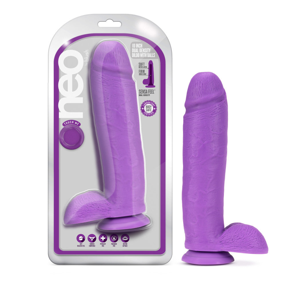 Neo By Blush® | Realistic Neon Purple 10.5-Inch Long Dildo With Balls & Suction Cup Base、mySite、bottomscart