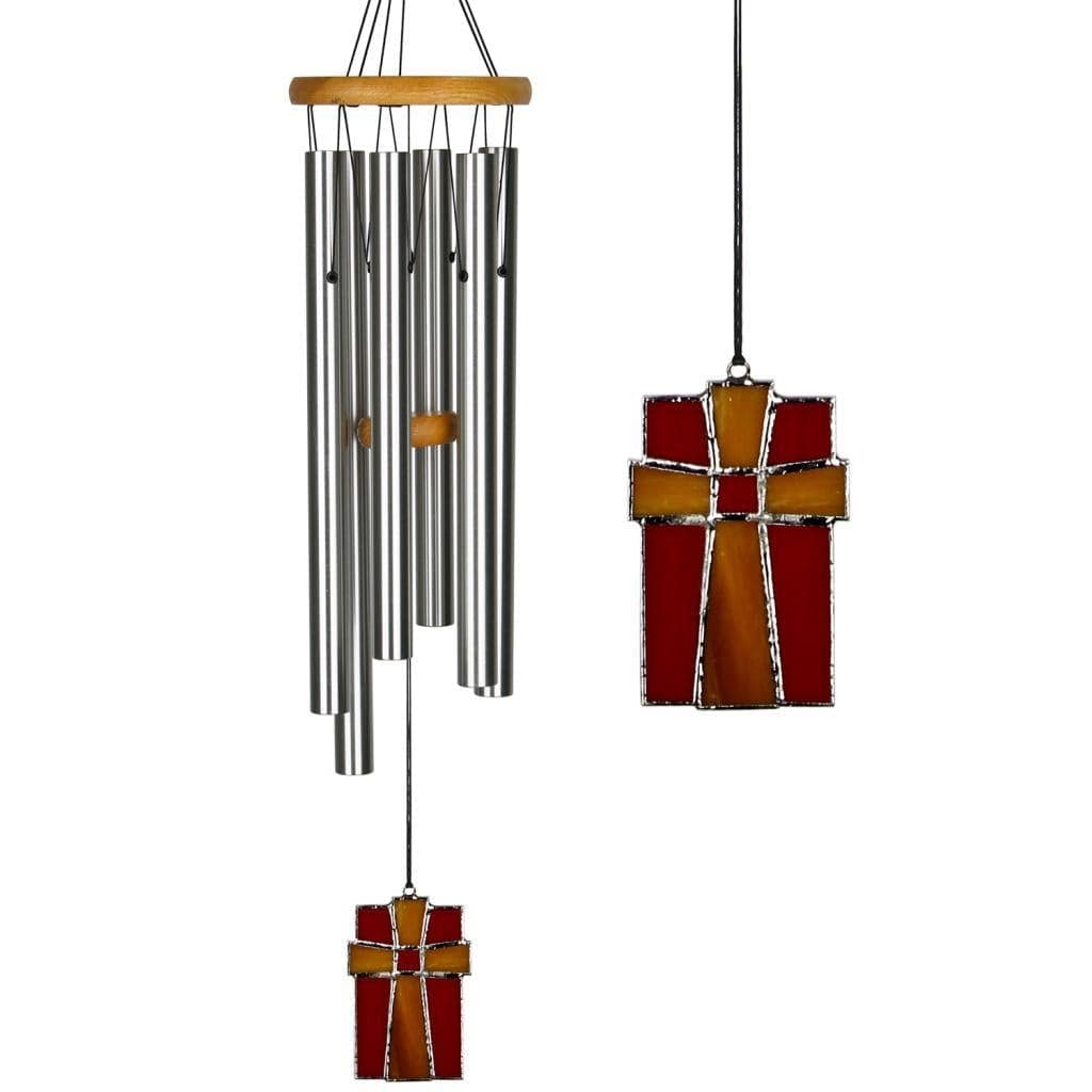 Amazing Grace Silver Windchime with Stained Glass Americana Cross、mySite、g9winljtr