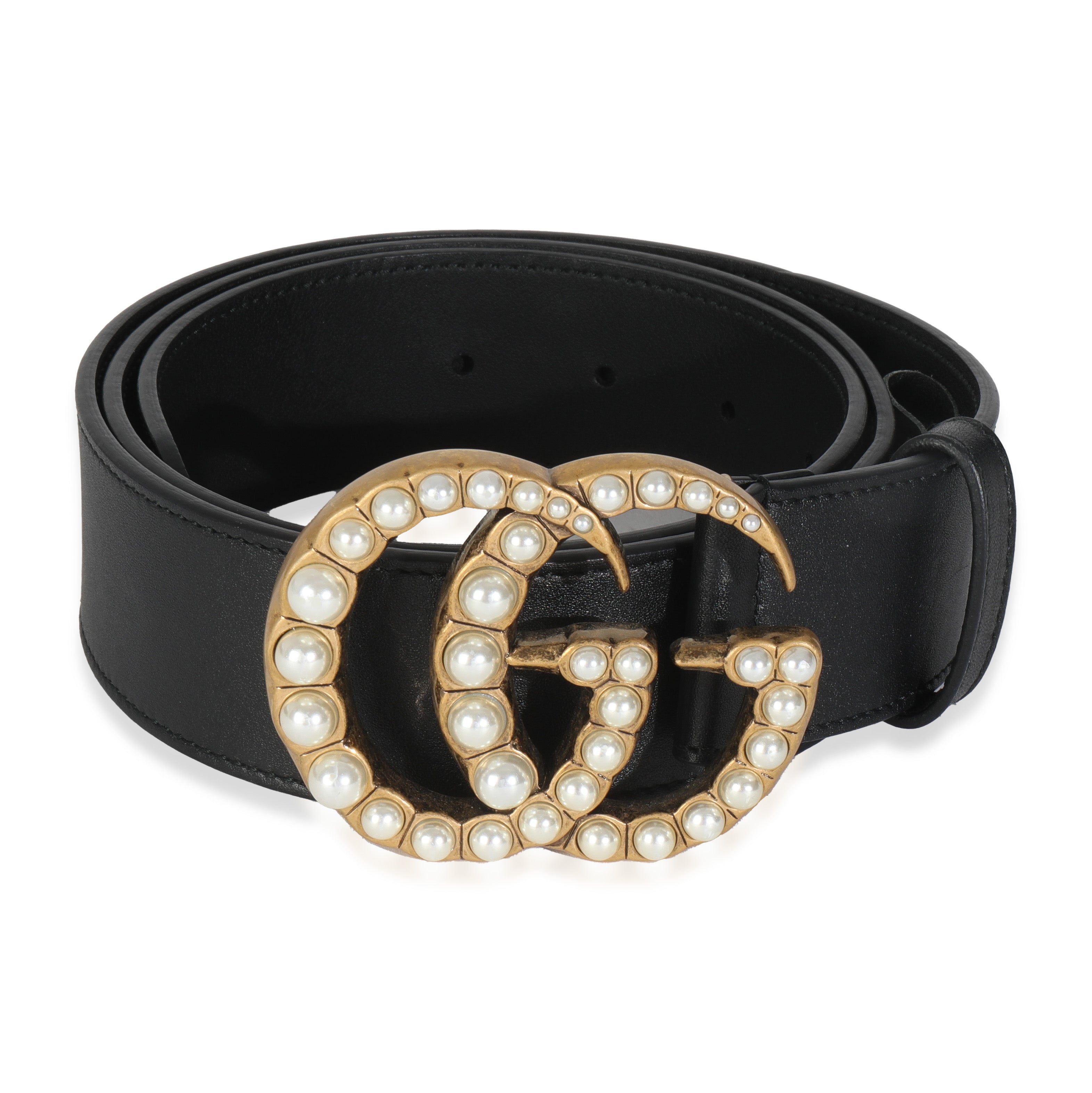 Black Smooth Calfskin Pearly GG Marmont Belt 95/38、mySite、garagedoors4me