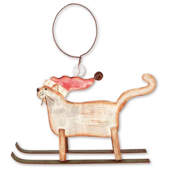Skiing Weiner Dog or Cat Metal Art Ornament、mySite、g9winljtr