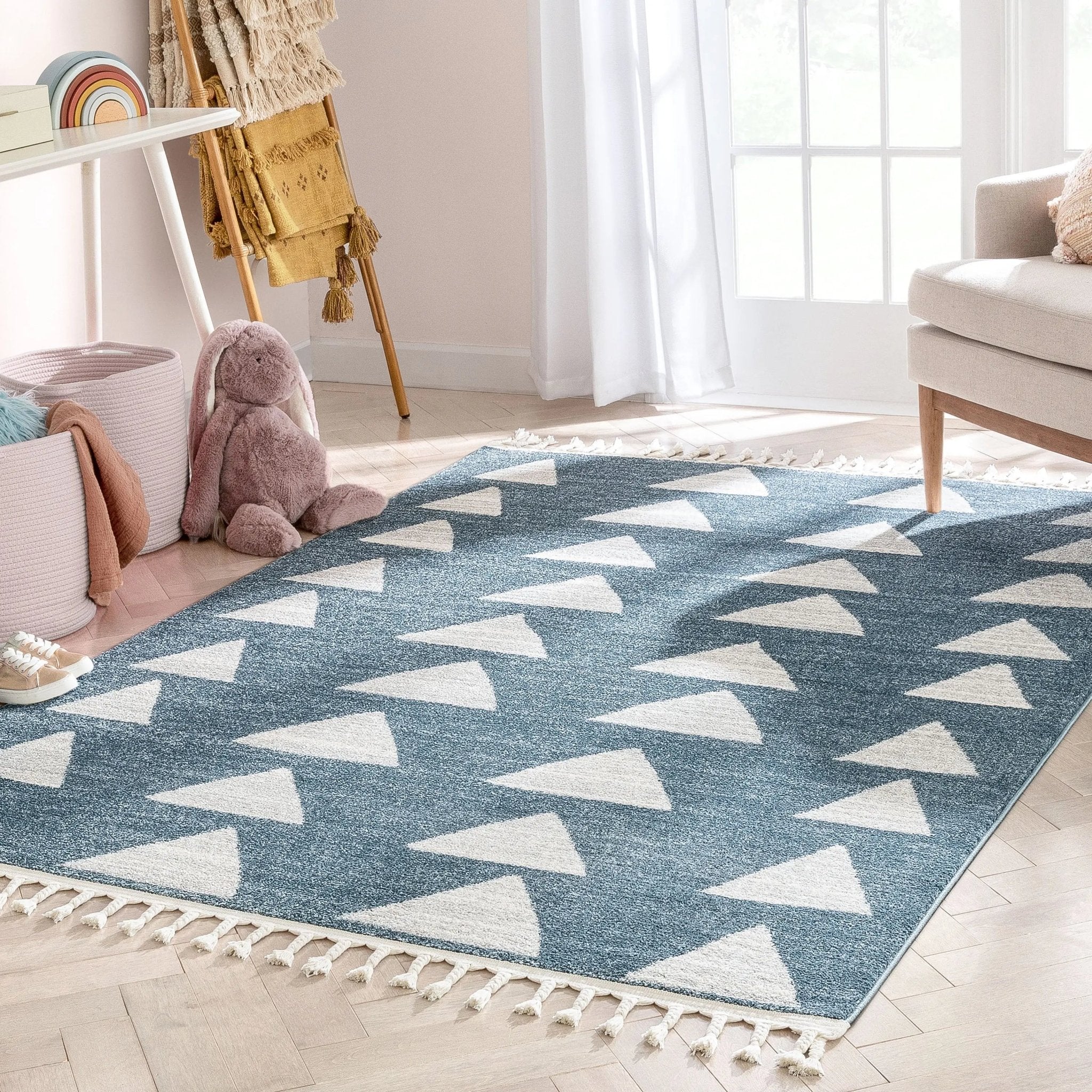 Triangles Modern Geometric Pattern Blue Kids Rug、mySite、gigharbornorthrealestate