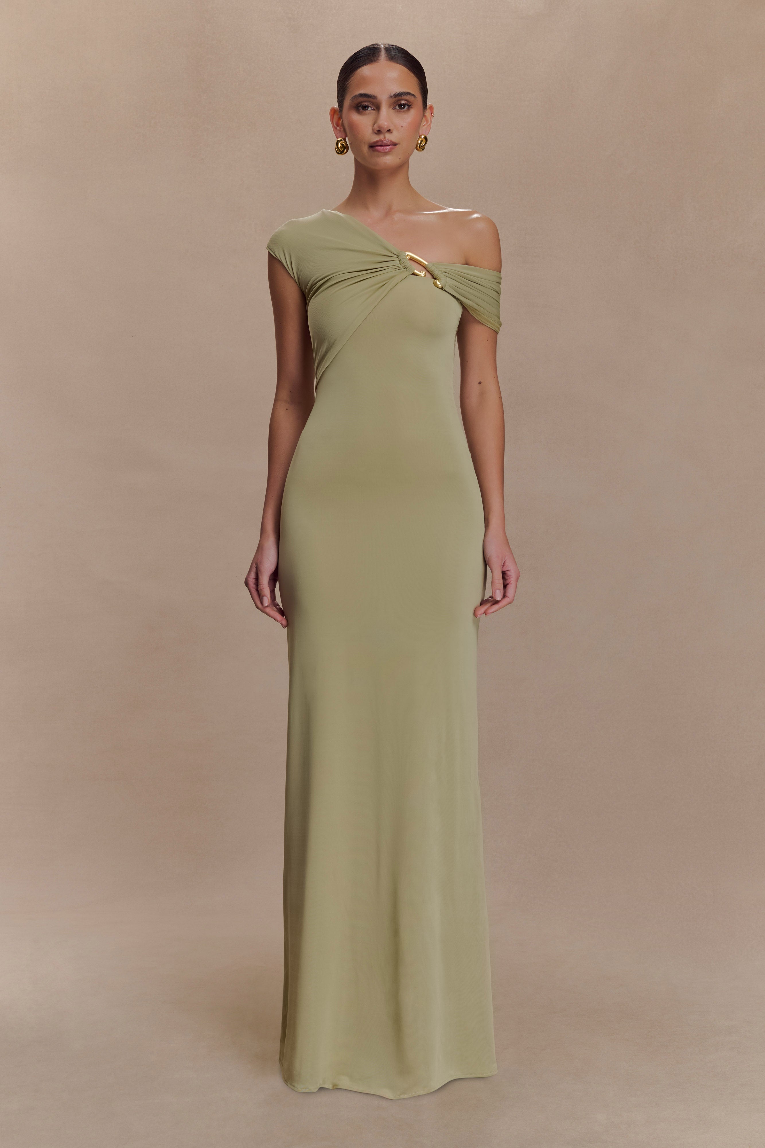Ashford Asymmetrical Slinky Maxi Dress - Sage、mySite、solidvoid