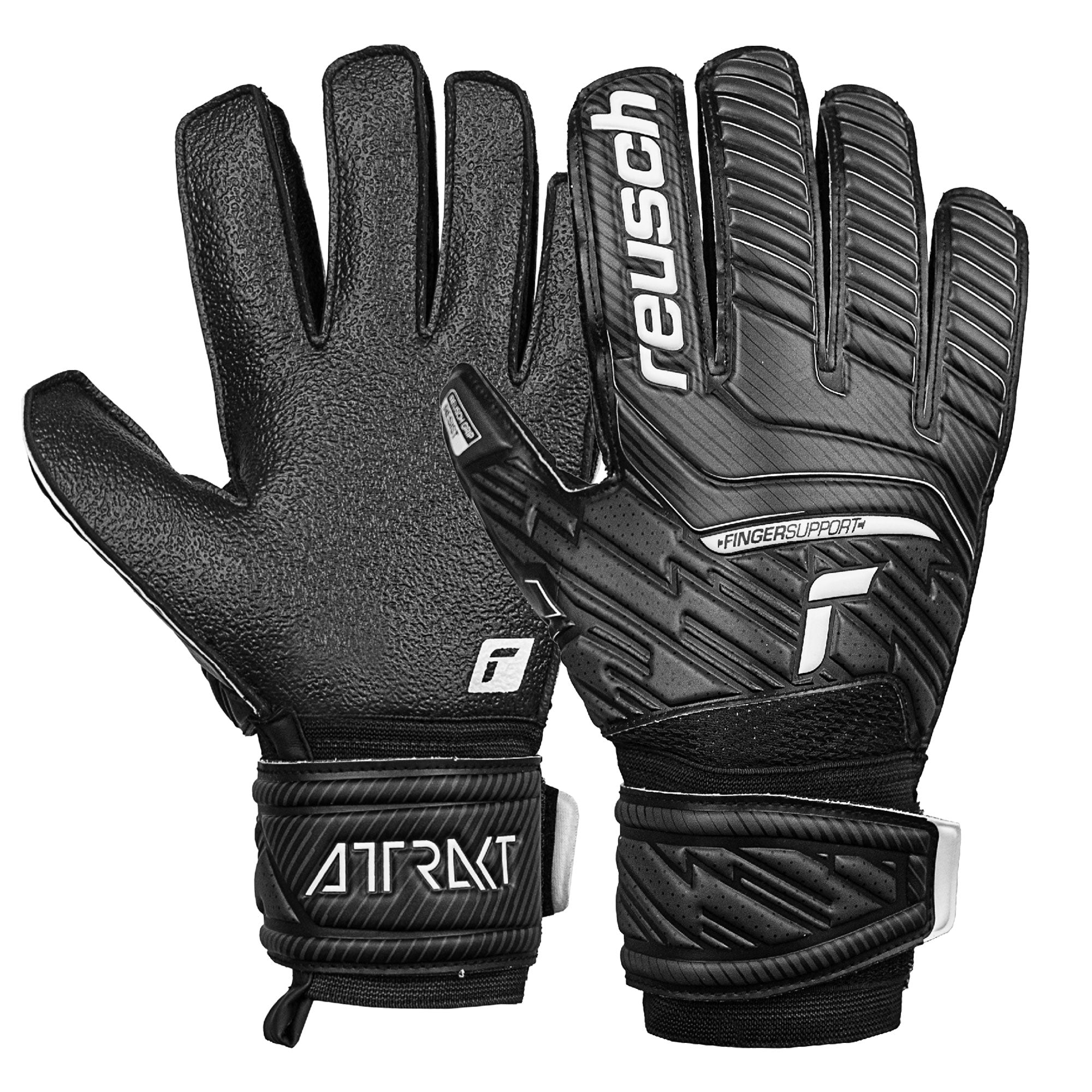 Reusch Men's Goalkeeper Attrakt Resist Fingersave Goalkeeper Gloves Black、mySite、bottomscart