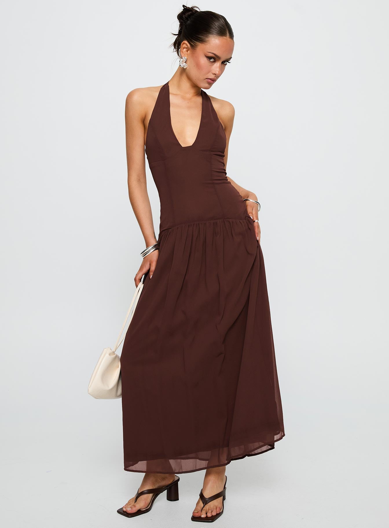 Chestnut Drop Waist Maxi Dress Brown、mySite、solidvoid