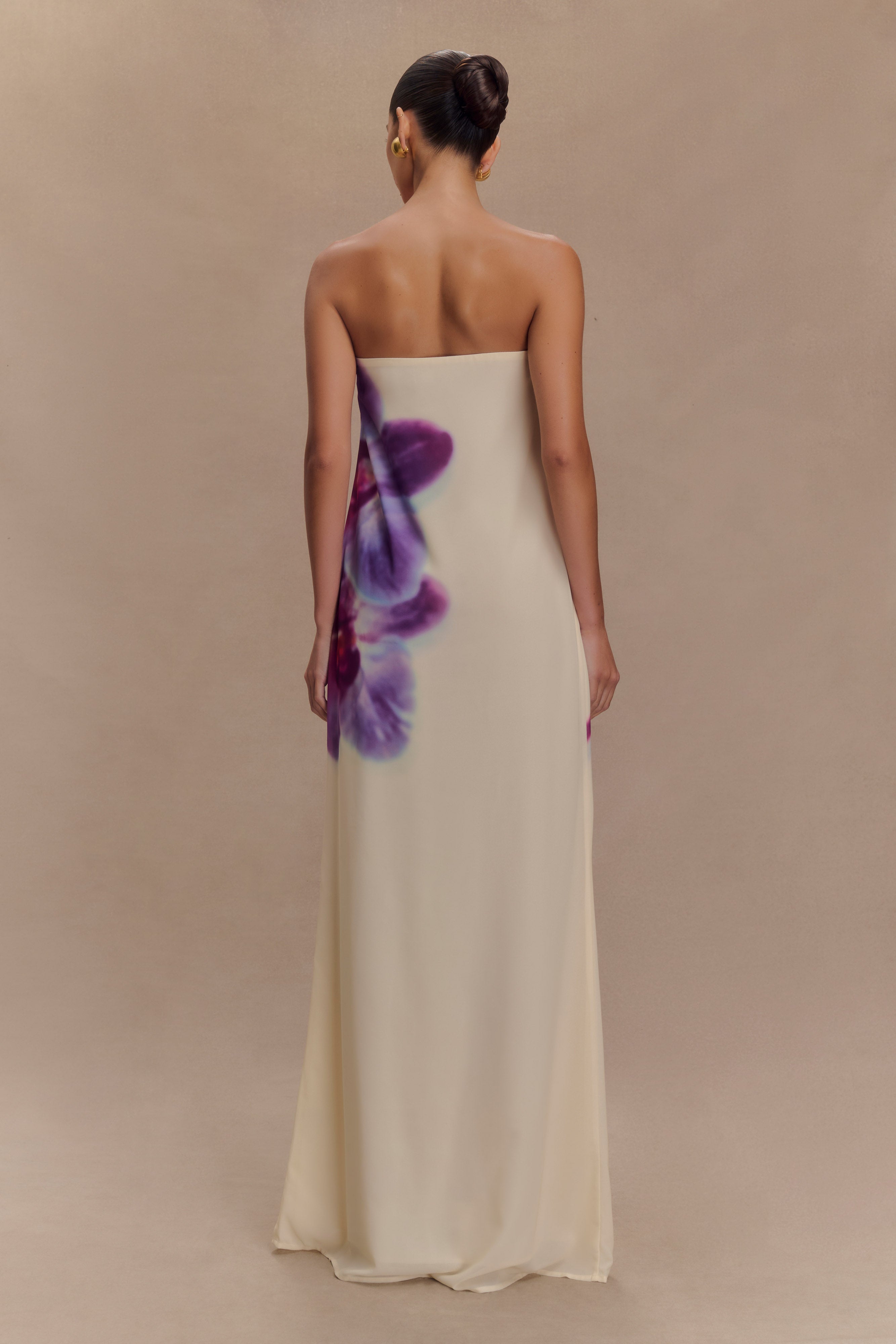 Amaya Strapless Chiffon Maxi Dress - Ivory Koi Orchid Print、mySite、solidvoid