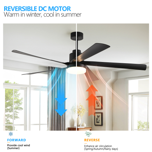 60" Modern Wood Ceiling Fan with Light and Remote Control,6-Speed Noiseless Reversible DC Motor, Ceiling Fan for Kitchen Dinning Living Room、、eastwooduniform