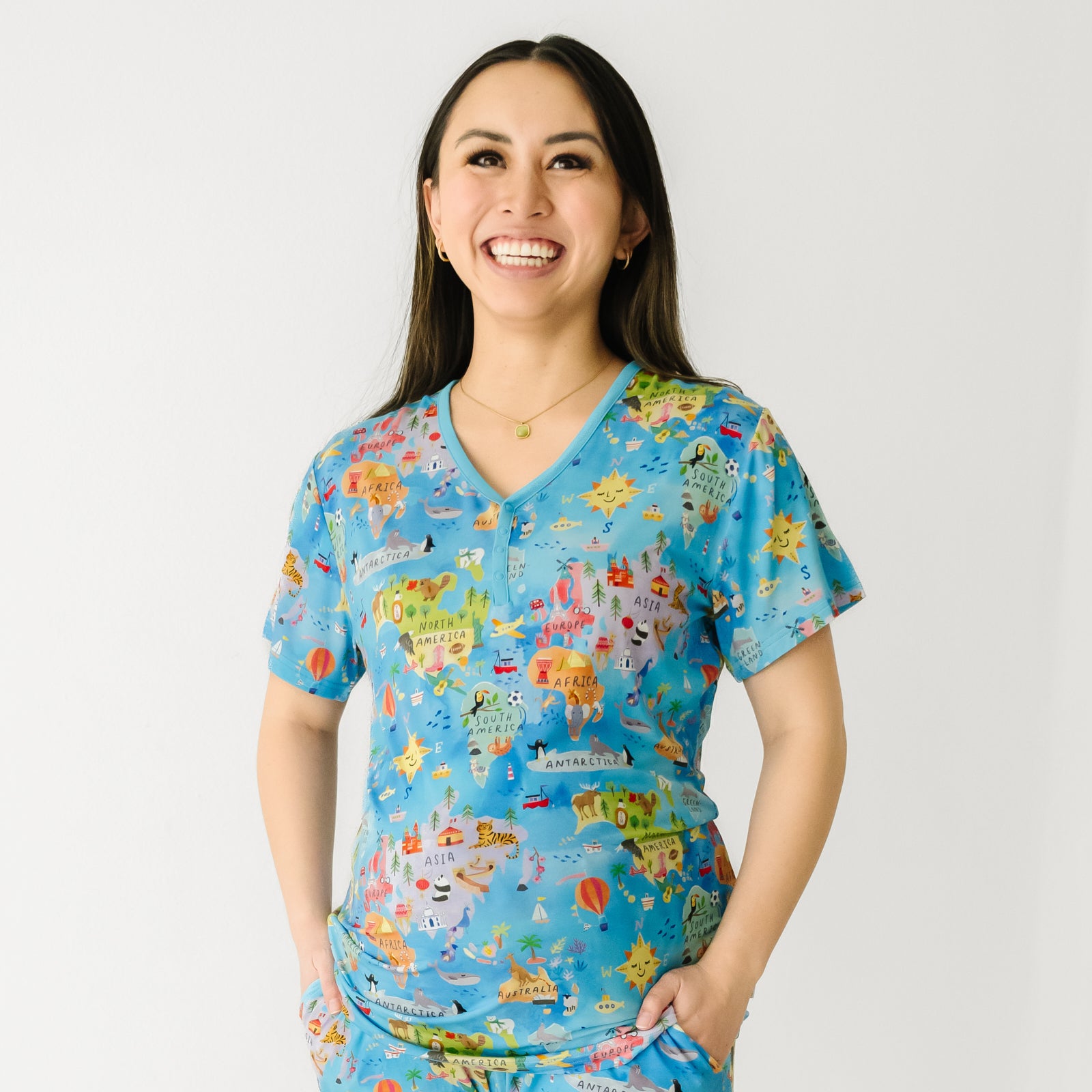  Around The World Women's Short Sleeve Pajama Top、mySite、layawaytickets