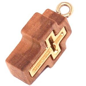 Olive wood Cross with Embedded gold plated Cross - Latin (1.7cm - 0.67) - 5mm thick、mySite、topwebapps