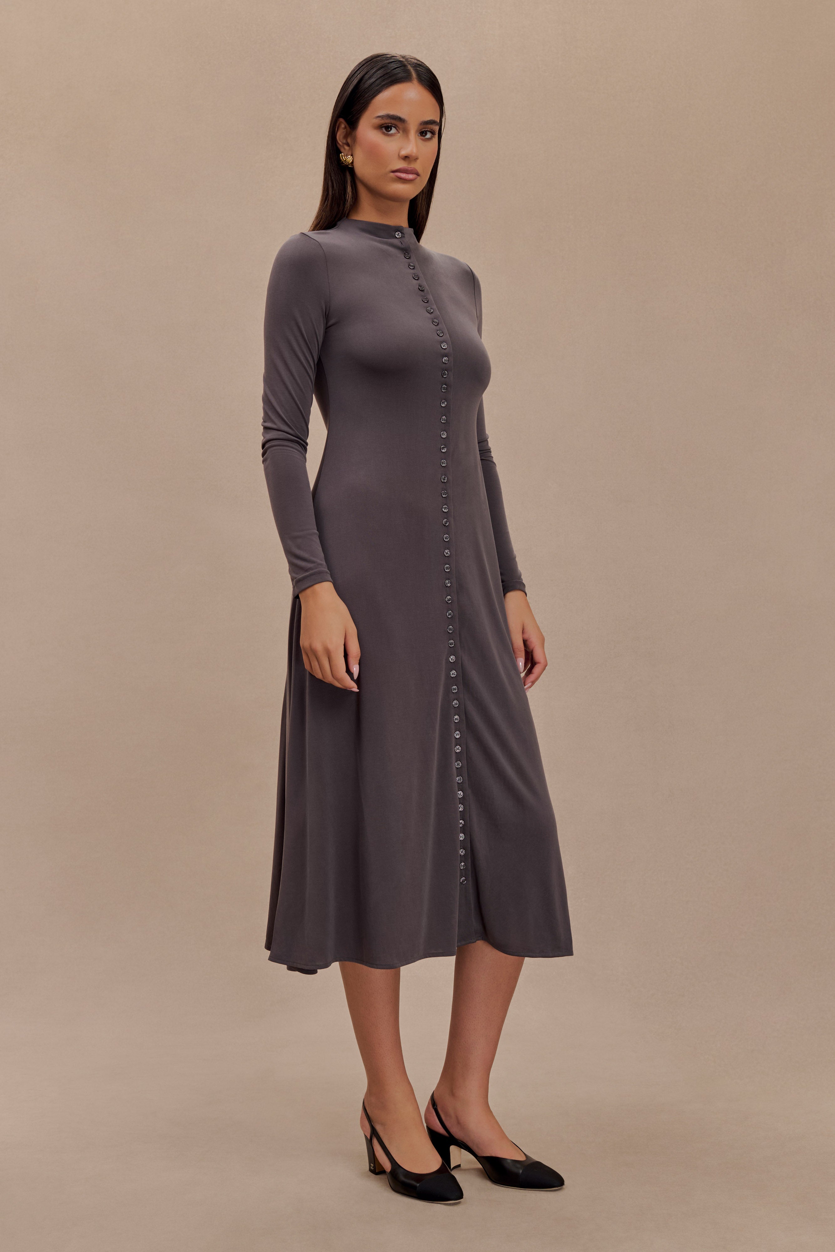 Anders Peached Jersey Midi Dress - Charcoal、mySite、solidvoid