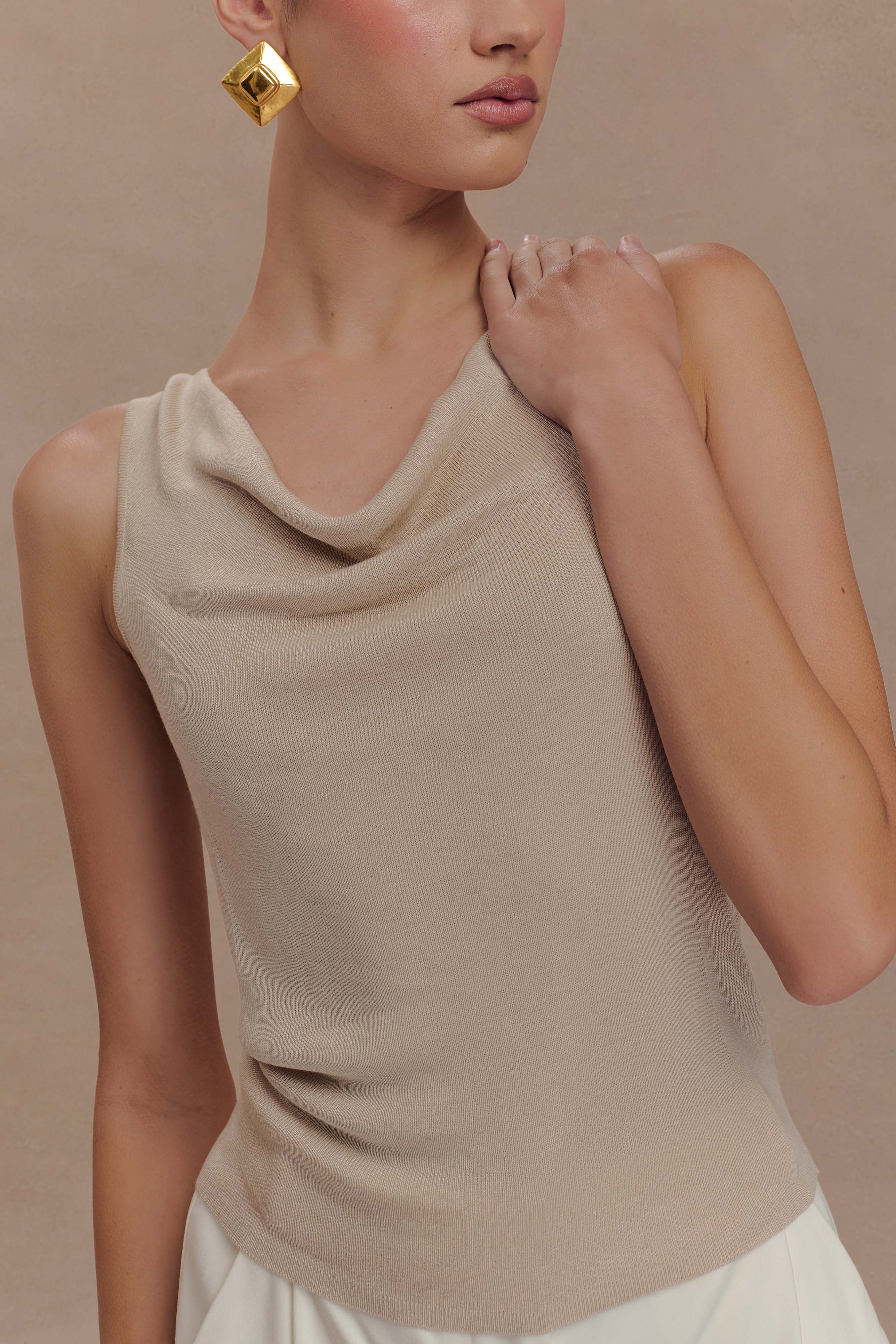 Brenda Draped Front Knit Top - Stone、mySite、solidvoid