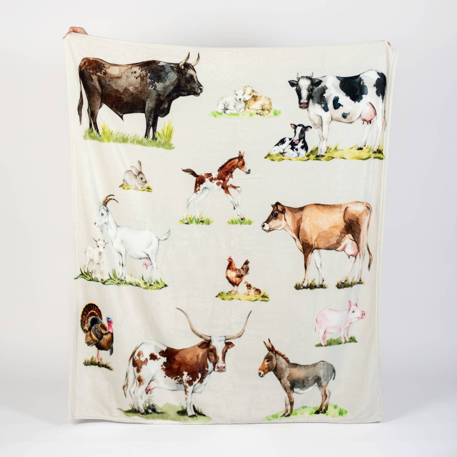 'Watercolor Farm Animals' Plush Throw Blanket Top Quality、mySite、g9winljtr