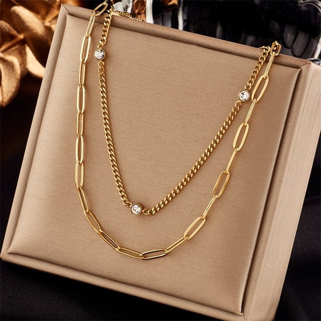 Waterproof Necklaces Dragonfly, Sunflower, Double Strands, Stainless Steel Gold PVD、mySite、g9winljtr