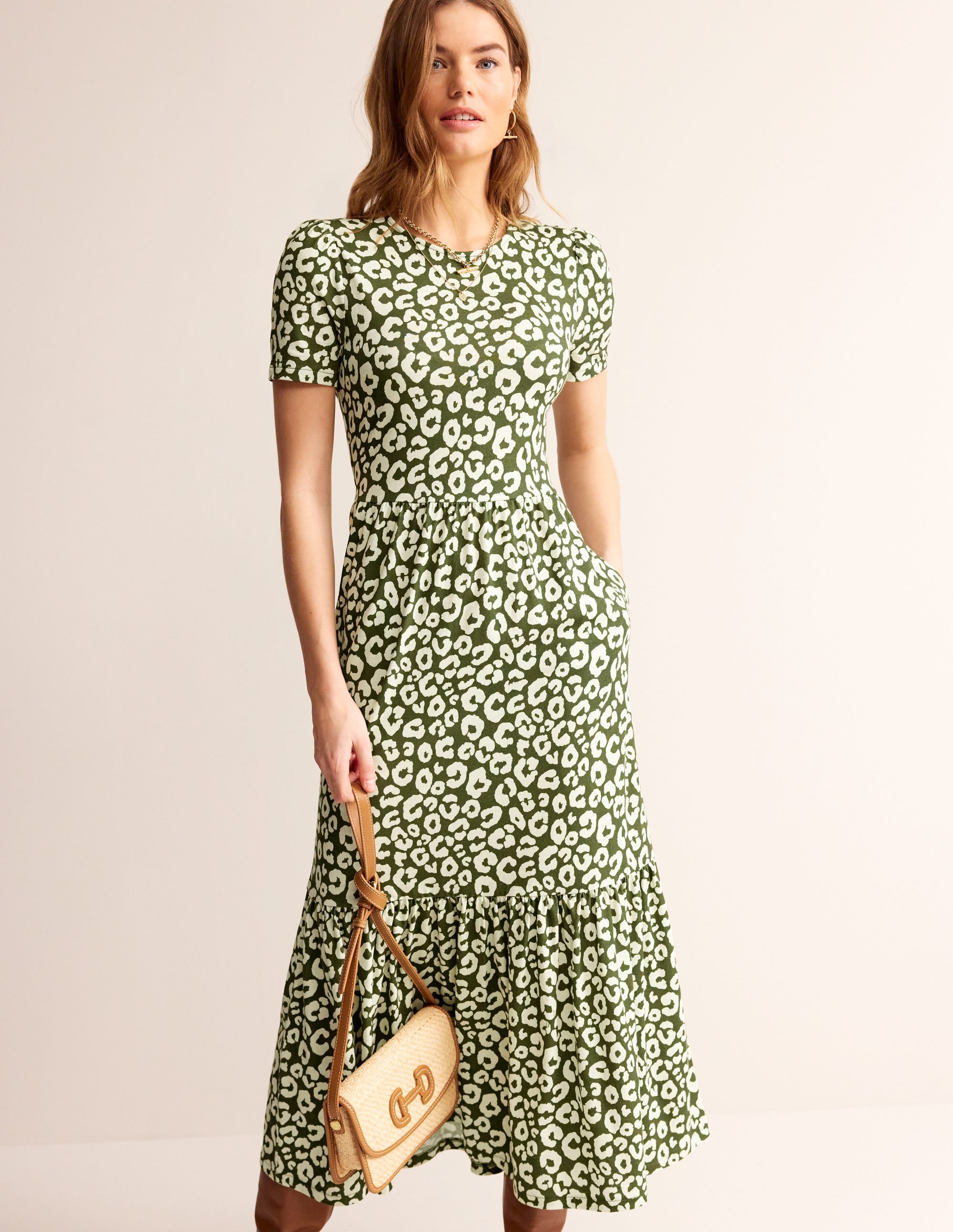  Emma Tiered Jersey Midi Dress-Moss, Animal Cheetah、mySite、ashleygrahame