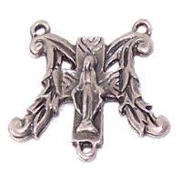 Virgin Mary with Cross Center - Shape of M for Mary - Pewter Rosary triangle (2.5x2cm - 1x0.8 inches)、mySite、topwebapps