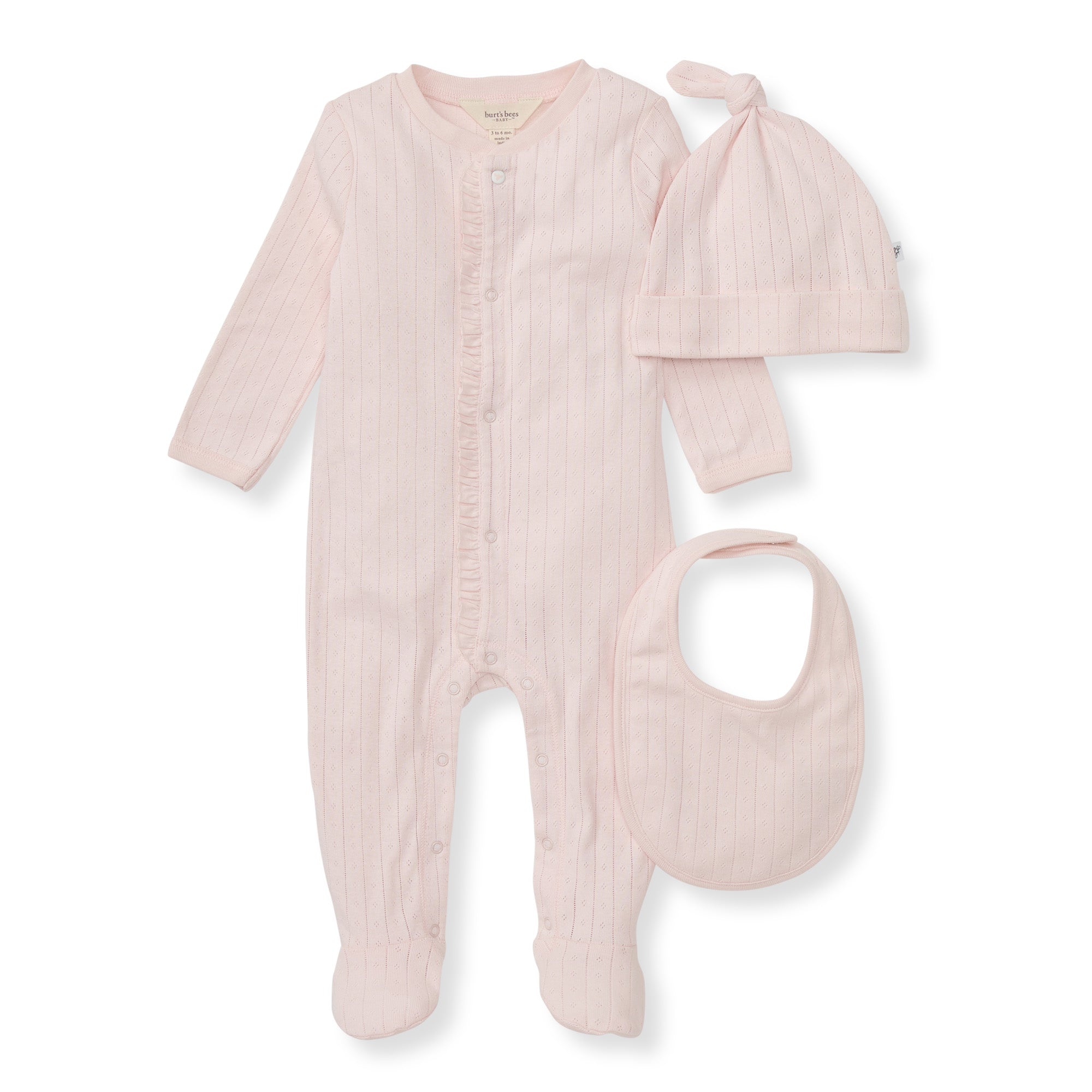 Organic Cotton Jumpsuit, Bib & Hat 3 Piece Set - Pink Sand、mySite、g9winljtr
