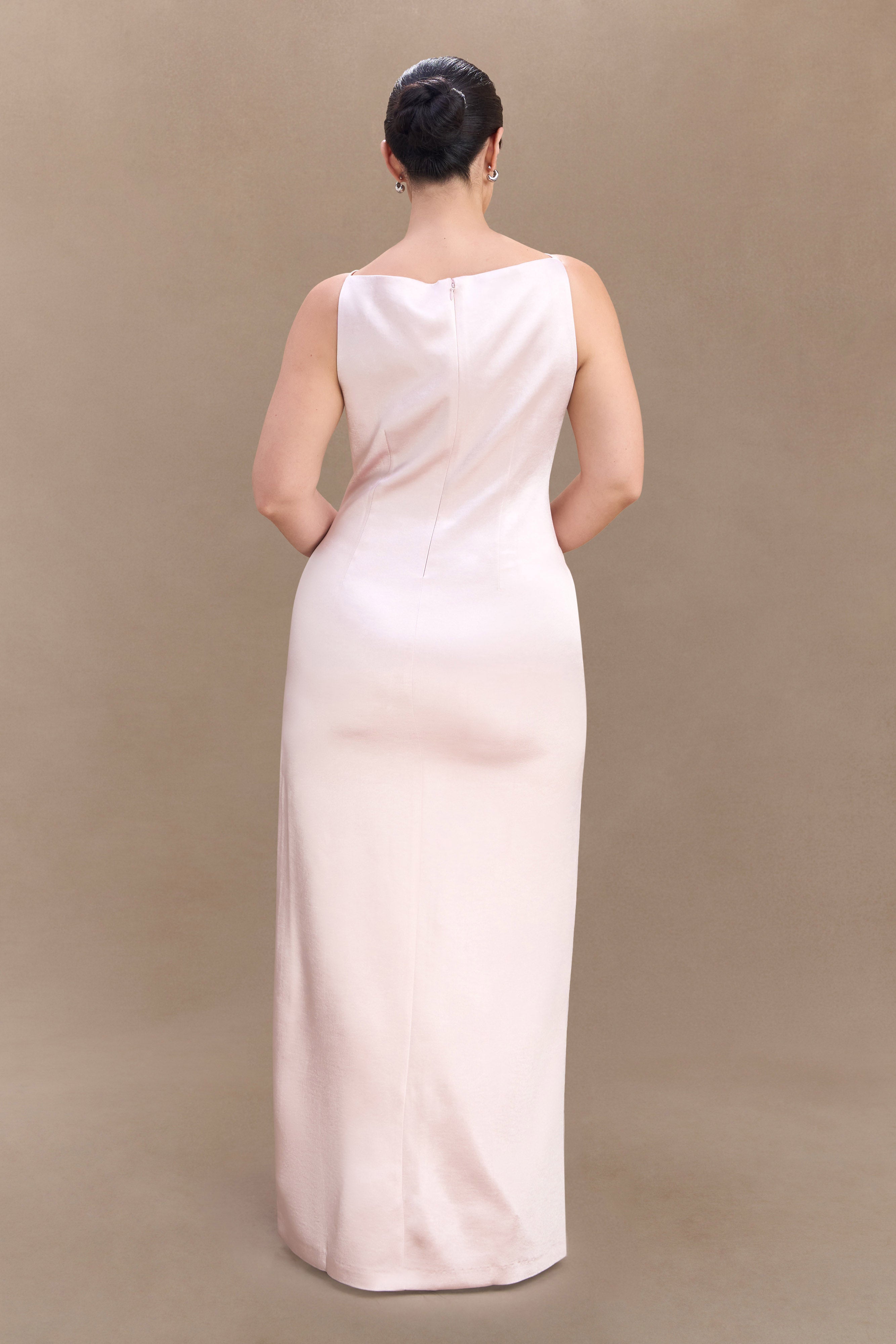 Violet Sleeveless Satin Maxi Dress - Soft Pink、mySite、solidvoid