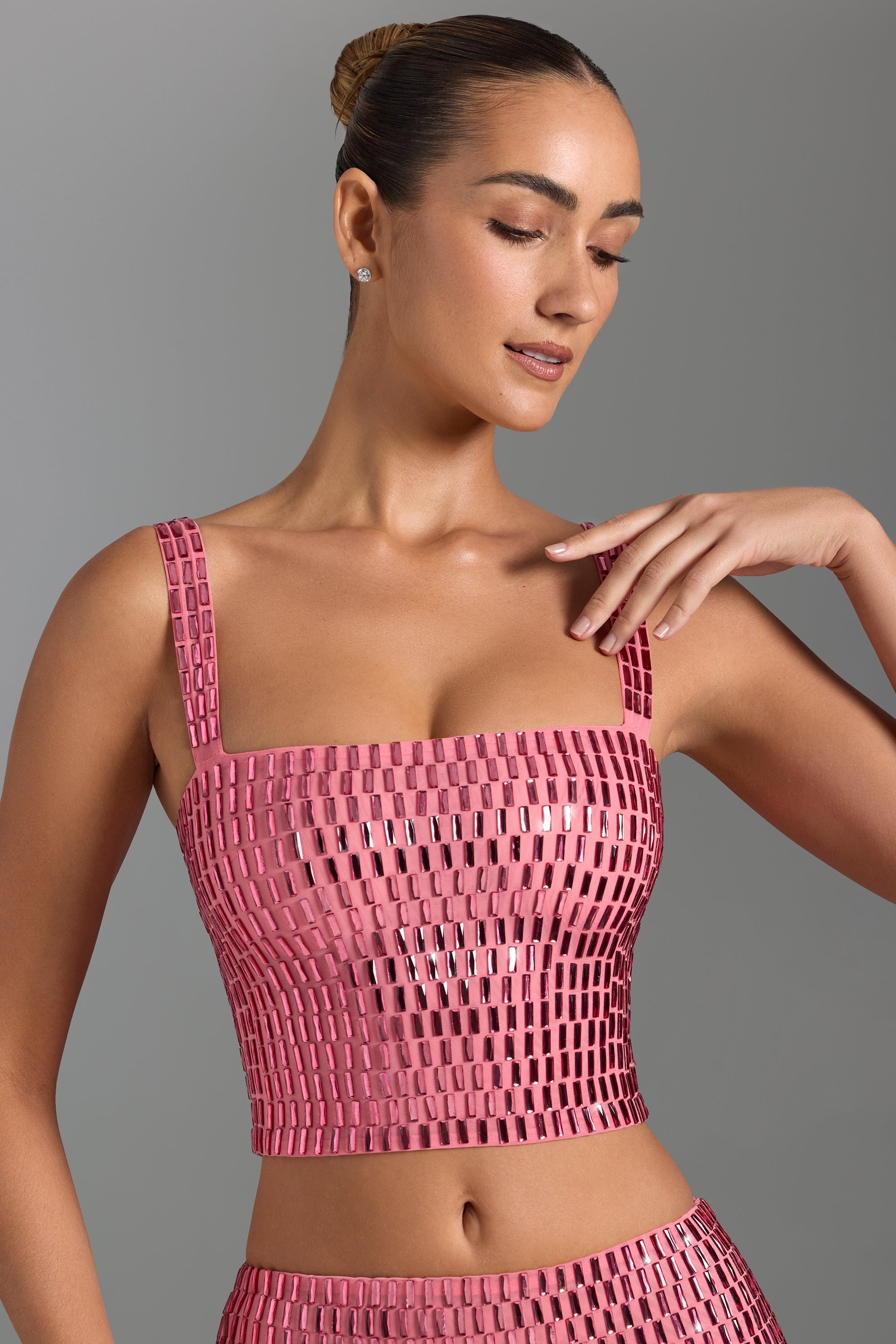 Embellished Square-Neck Top in Watermelon、mySite、solidvoid