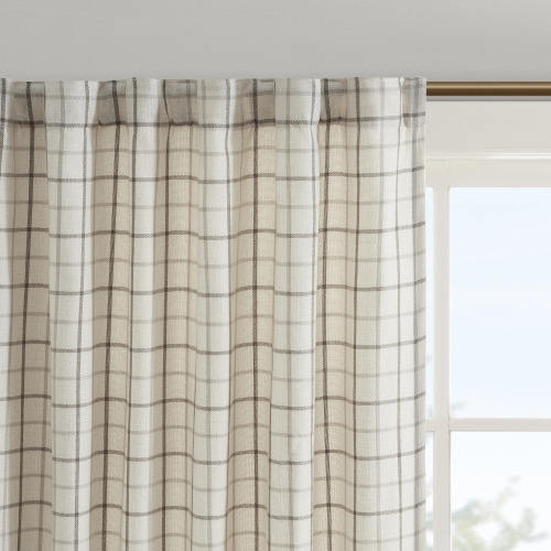 Plaid Rod Pocket and Back Tab Curtain Panel with Fleece Lining Brown 50x84"、、eastwooduniform