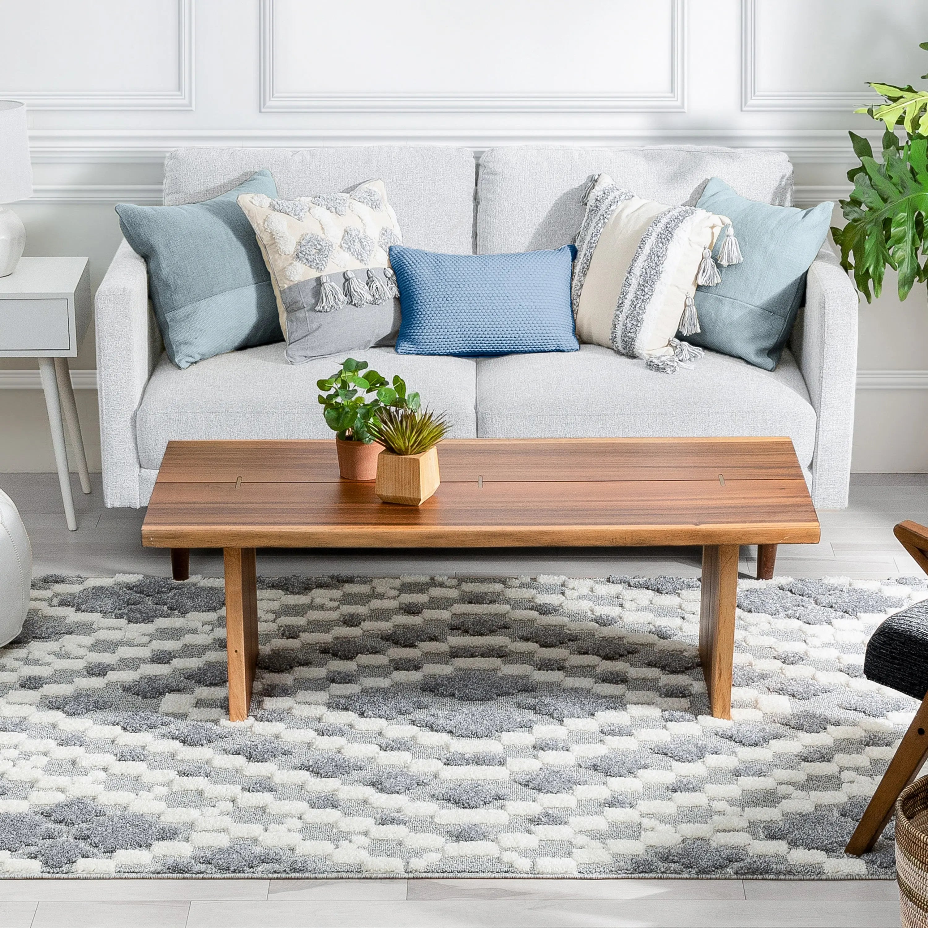 Melanie Contemporary Medallion Diamond Pattern Grey Cream High-Low Textured Rug、mySite、gigharbornorthrealestate