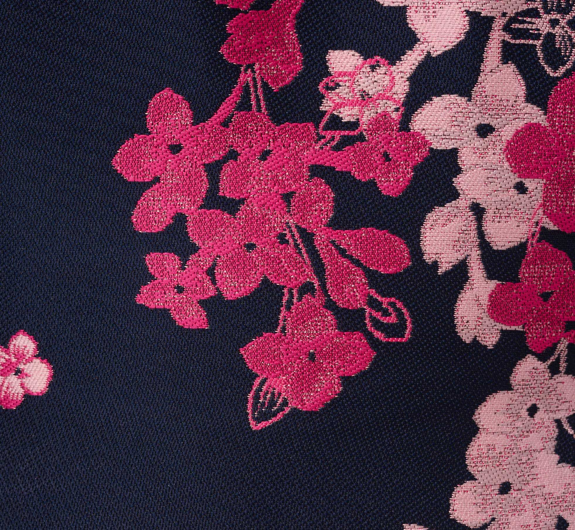 Floral Jacquard Ankle Length Dress With Off The Shoulder Neckline In Navy Pink Multi、mySite、solidvoid