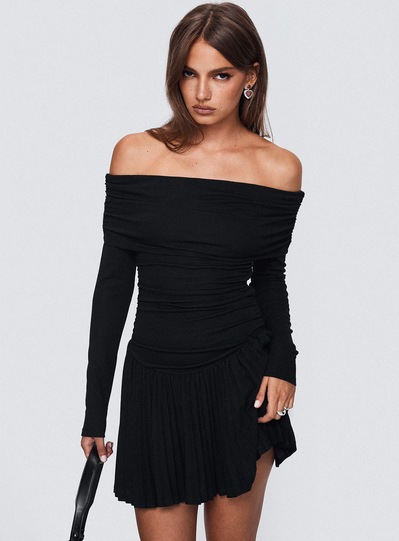 Field Of Dreams Long Sleeve Mini Dress Onyx、mySite、solidvoid