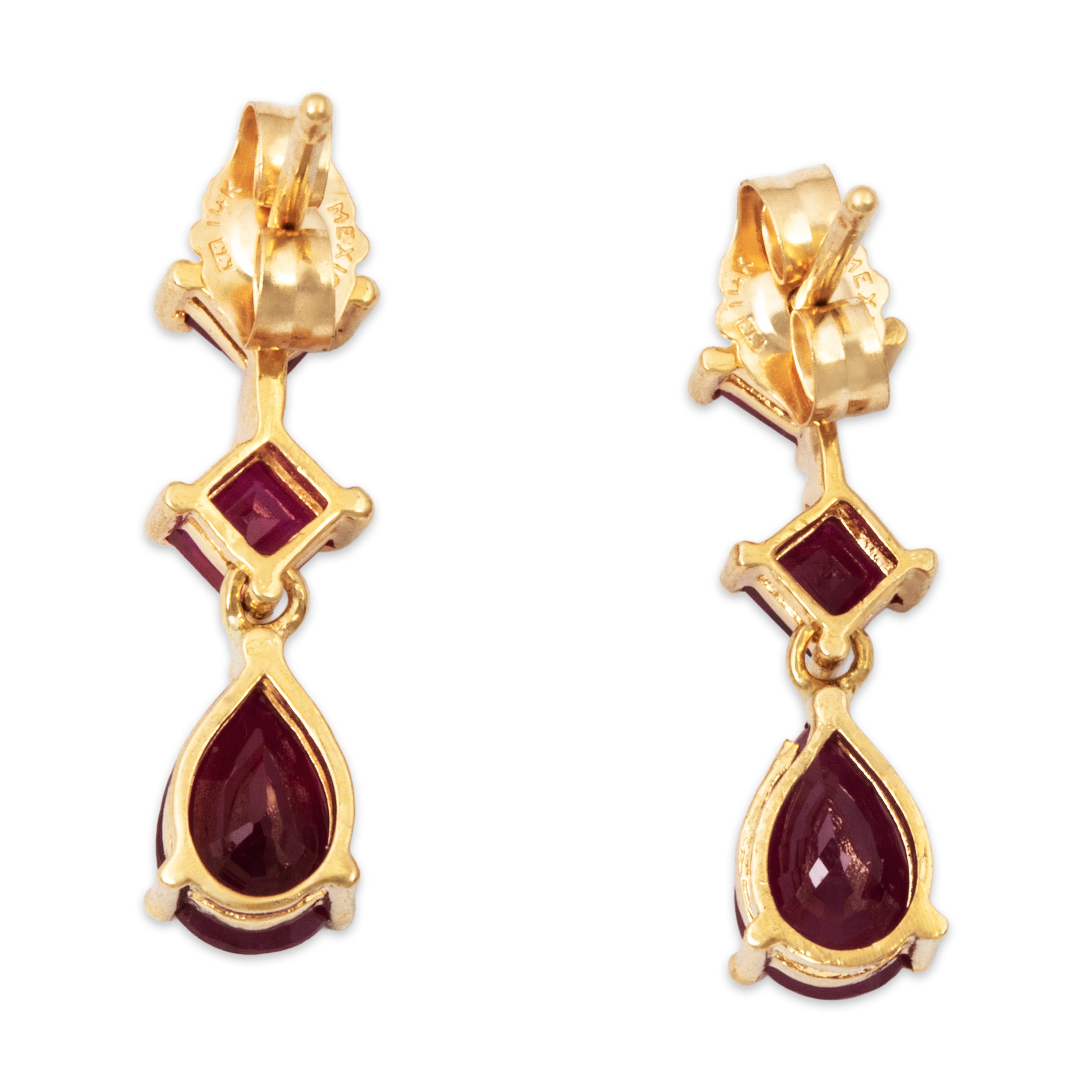 Vintage 14k Yellow Gold Ruby Crimson Mixed-Cut Dangle Earrings、mySite、hinf8tx79