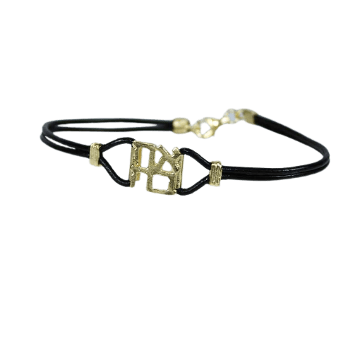  Gold Plated Ahava Charm on Black Leather Bracelet、mySite、elrpsem3k