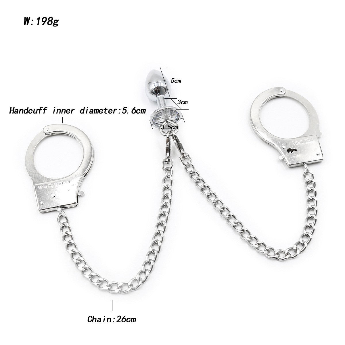 Fetish Unisex Bondage Chain 2 In 1 | Metal Handcuffs | Diamante Anal Plug NO2、mySite、bottomscart
