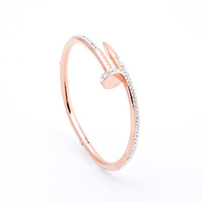 Stunning Nail Bangle Bracelet-Hinged with Cubic Zirconia Stainless Steel, 18K Gold Plated、mySite、g9winljtr