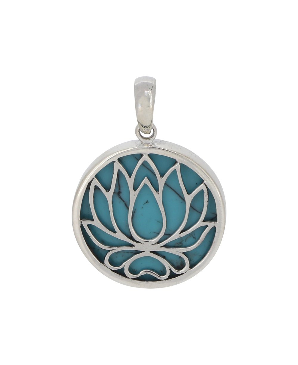 Sterling Silver Lotus Pendant with Reconstituted Turquoise、mySite、topwebapps