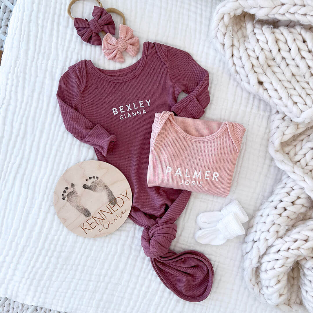  Personalized Bamboo Newborn Baby Knot Gown | Sweet Waffles - Block、mySite、layawaytickets