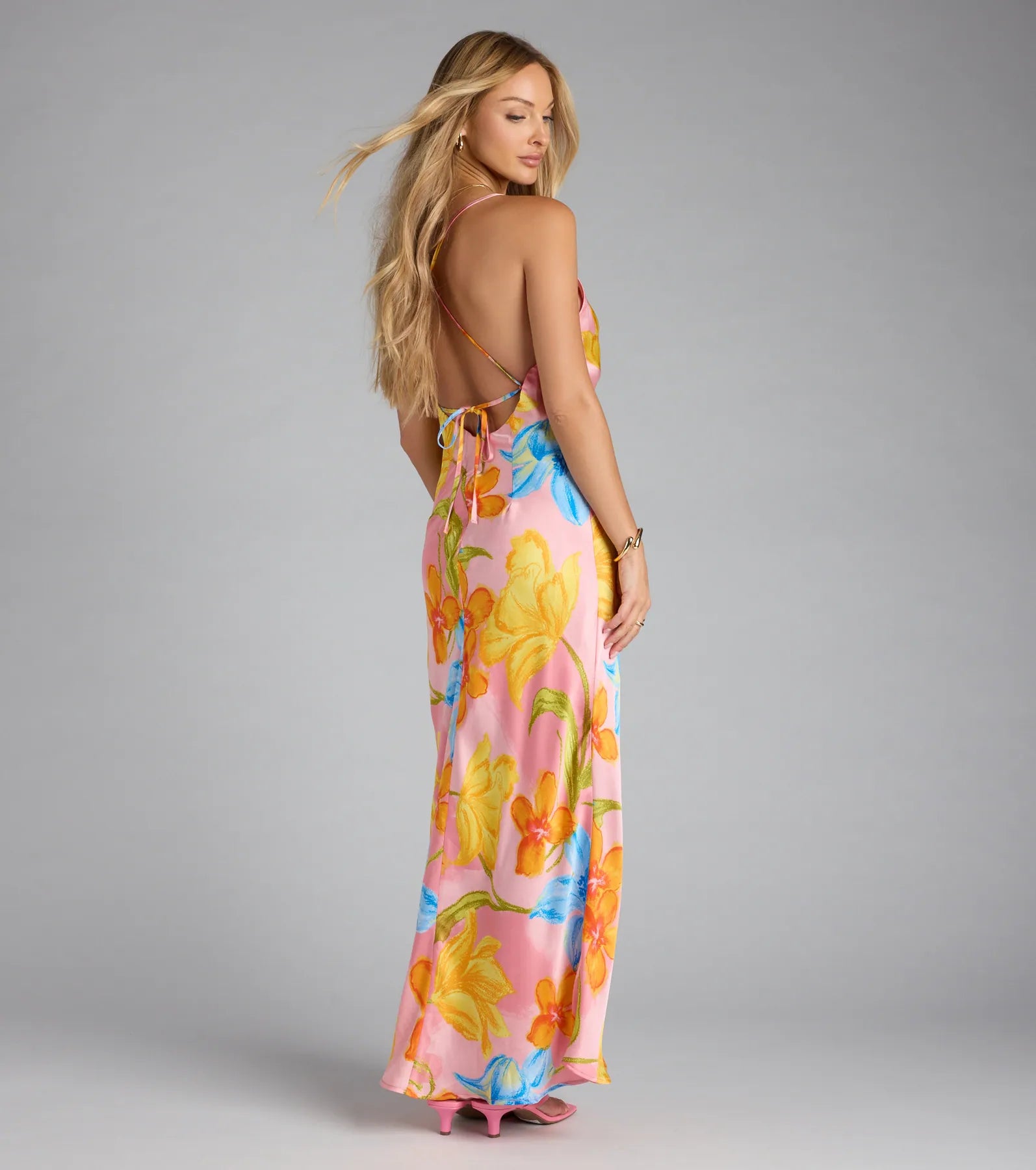  Island Glow Floral Satin Maxi Dress、mySite、justintrudeaud