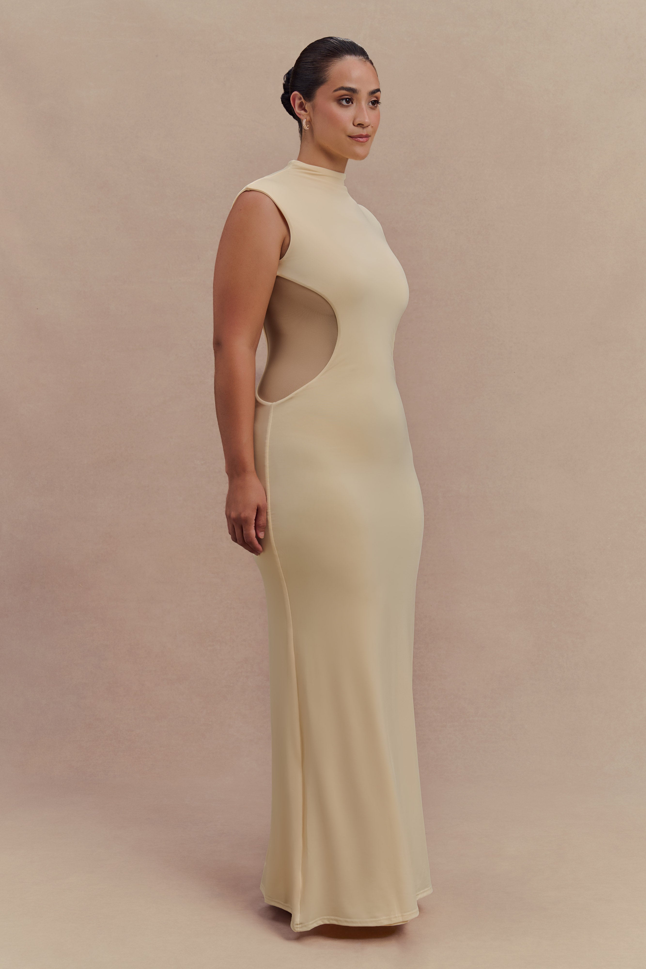 Massie Slinky And Mesh Maxi Dress - Lemon、mySite、solidvoid