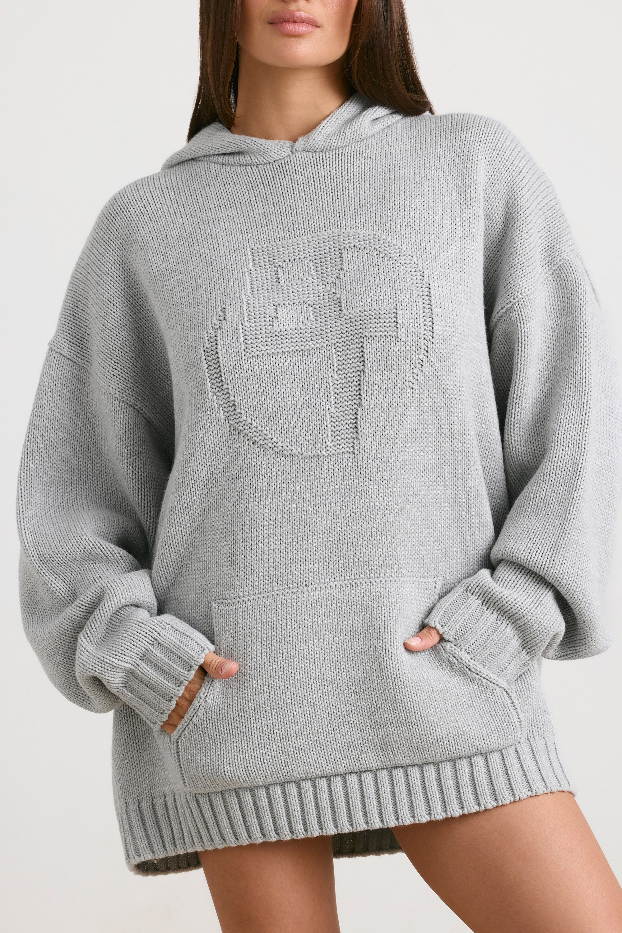 Oversized Chunky Knit Hoodie in Heather Grey、mySite、solidvoid