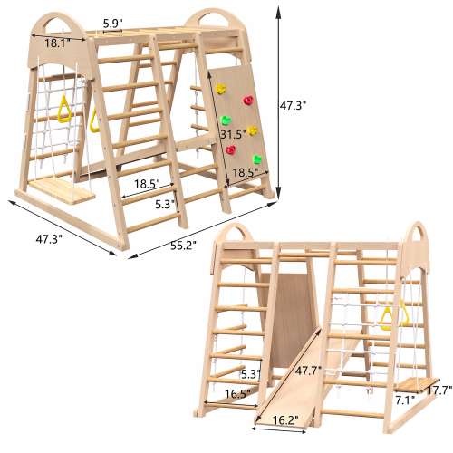 4-in-1 Juniper Indoor Play Gym - Jungle Gym Playset with Baby Swing, Slide, Ladder, and Climbing Wall - Foldable Wooden Playset - Indoor Jungle Gym for Kids、、casual