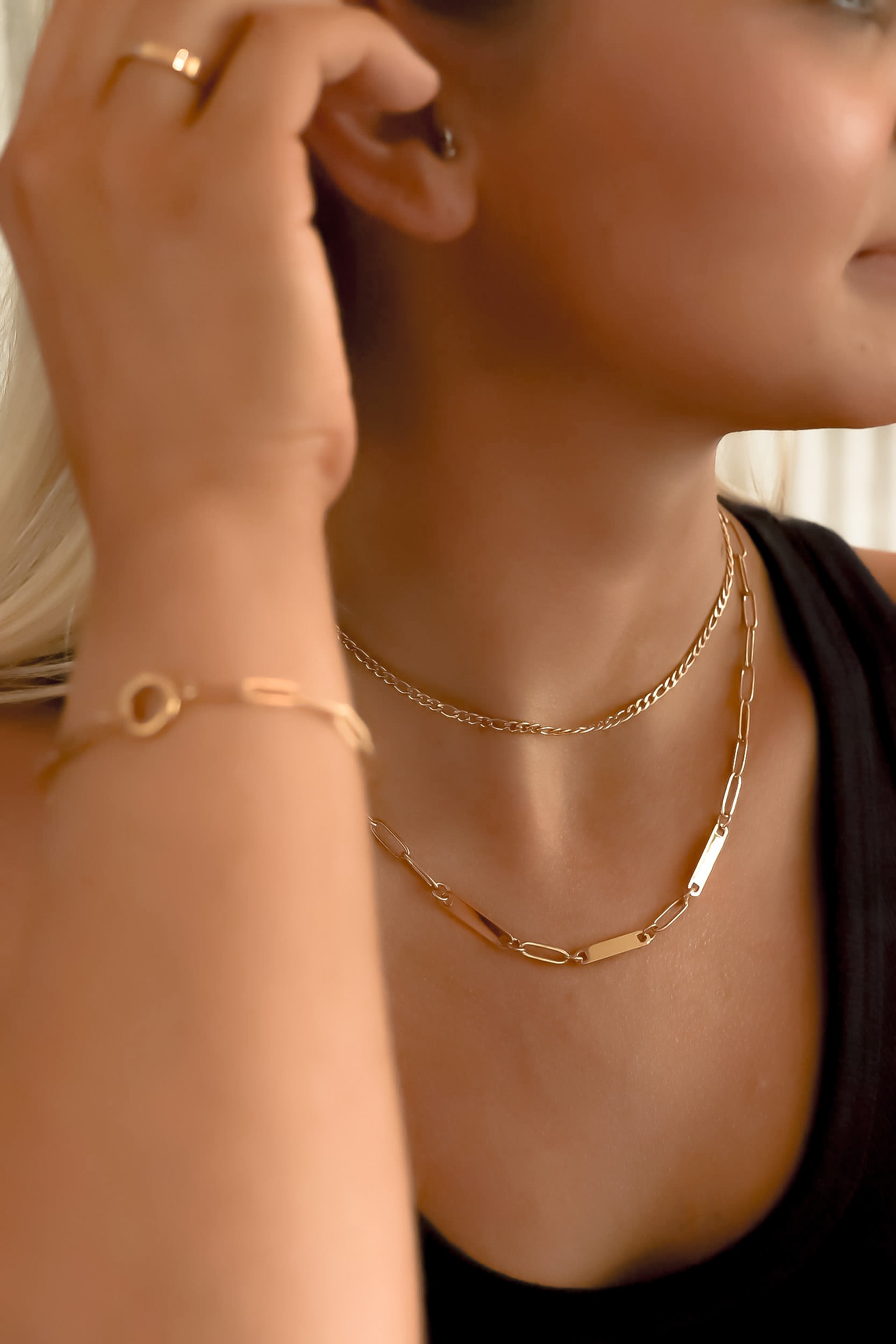 18K Gold PVD Stainless Steel Engravable Paperclip 3 Bar Necklace / SBB0313、mySite、dreamappss