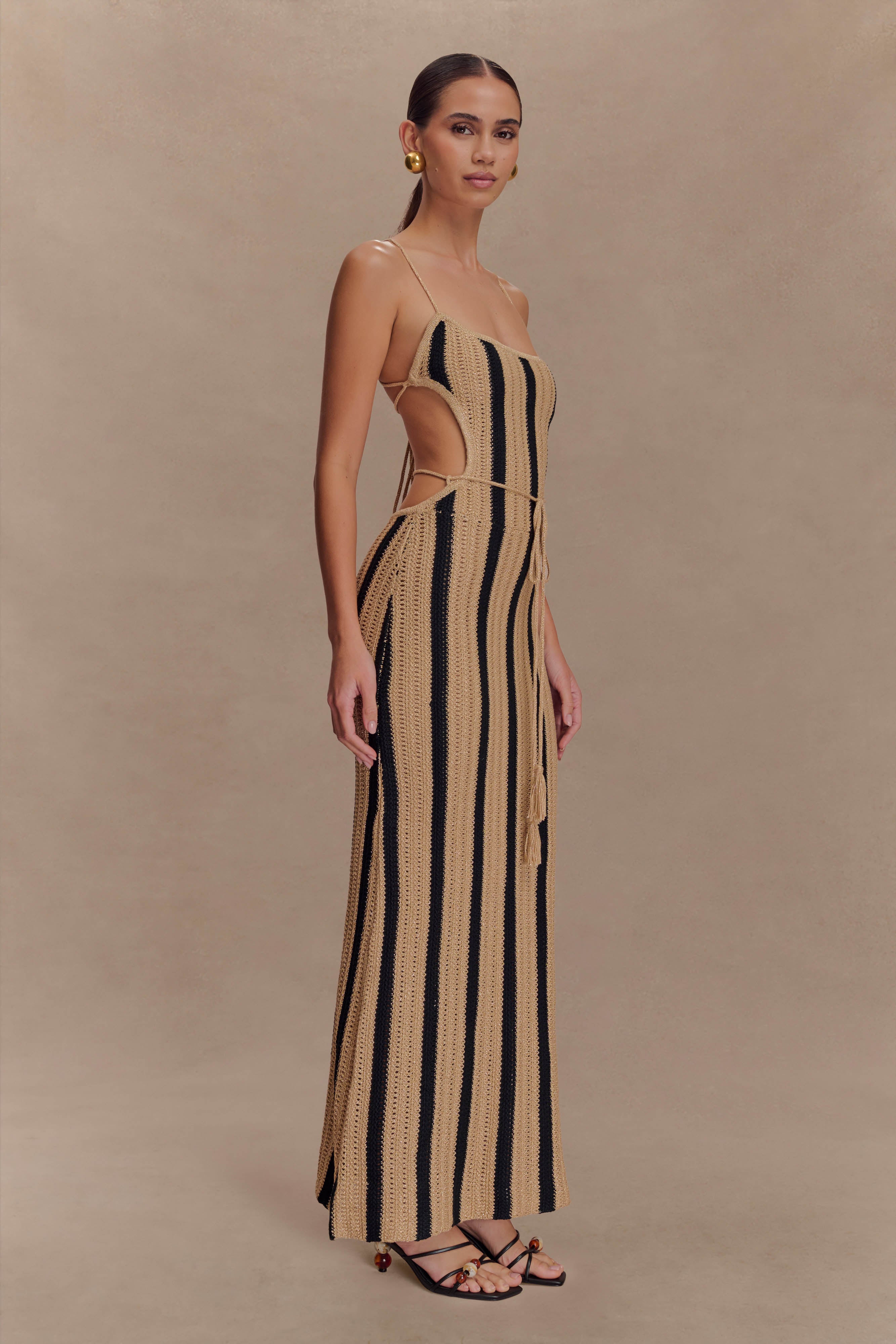 Shepherd Crochet Halter Maxi Dress - Gold/Black、mySite、solidvoid