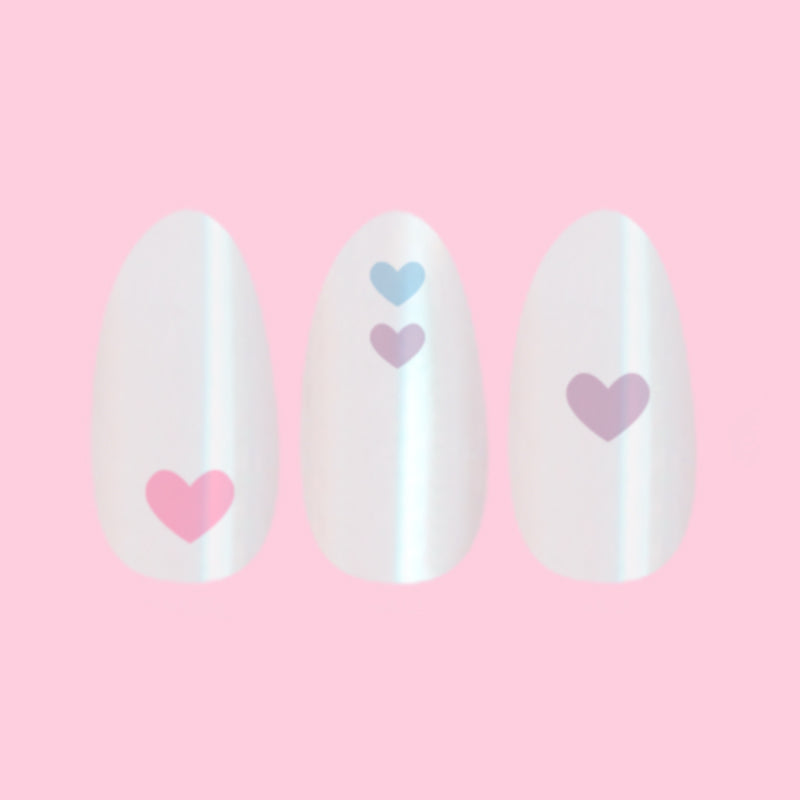 Milky Chrome Hearts - Press-On | Medium | Almond、mySite、solidvoid