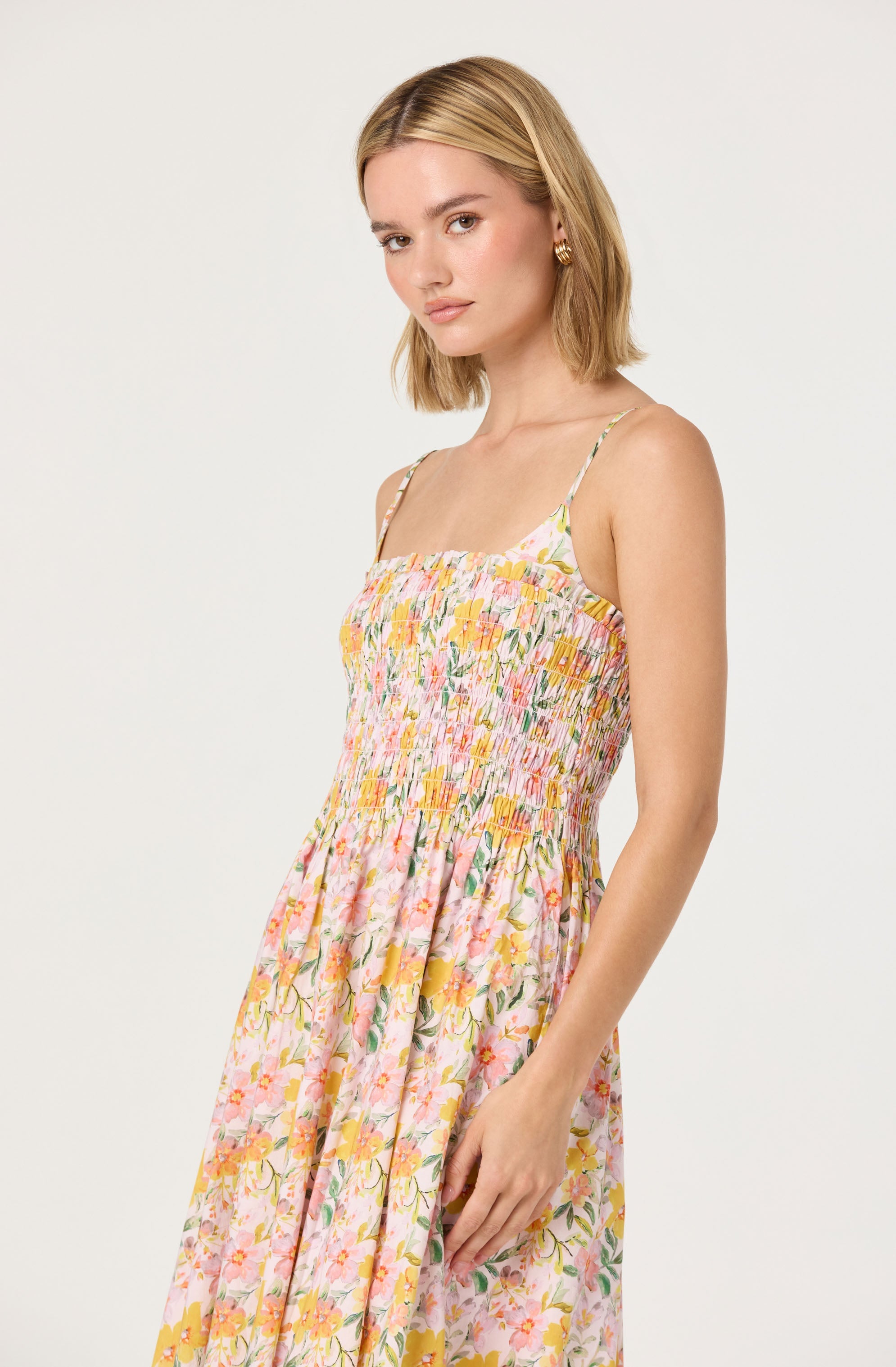 Smocked Floral Midi Dress、mySite、solidvoid