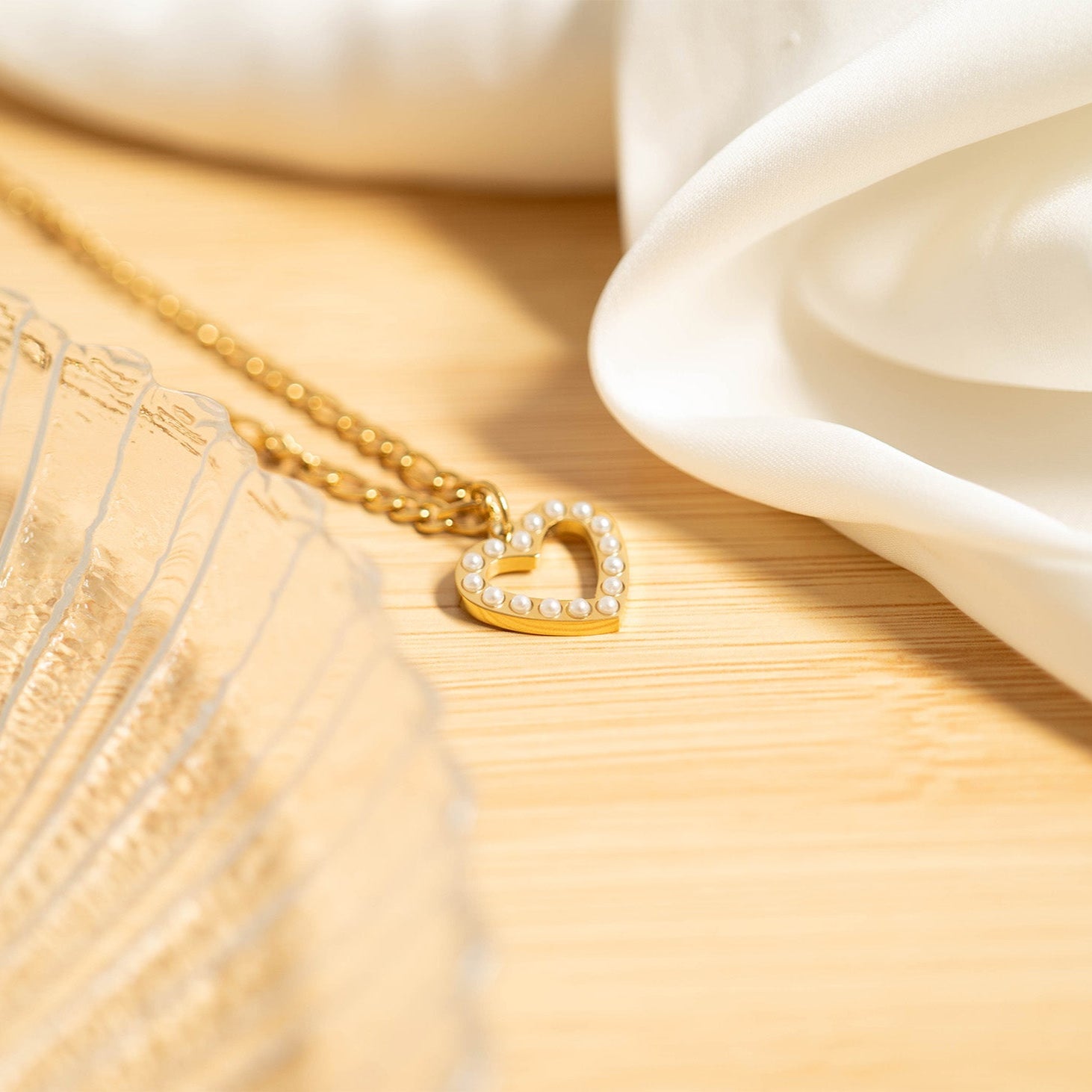 18K Gold PVD Stainless Steel Pearl Heart Charm / PDL0253、mySite、dreamappss