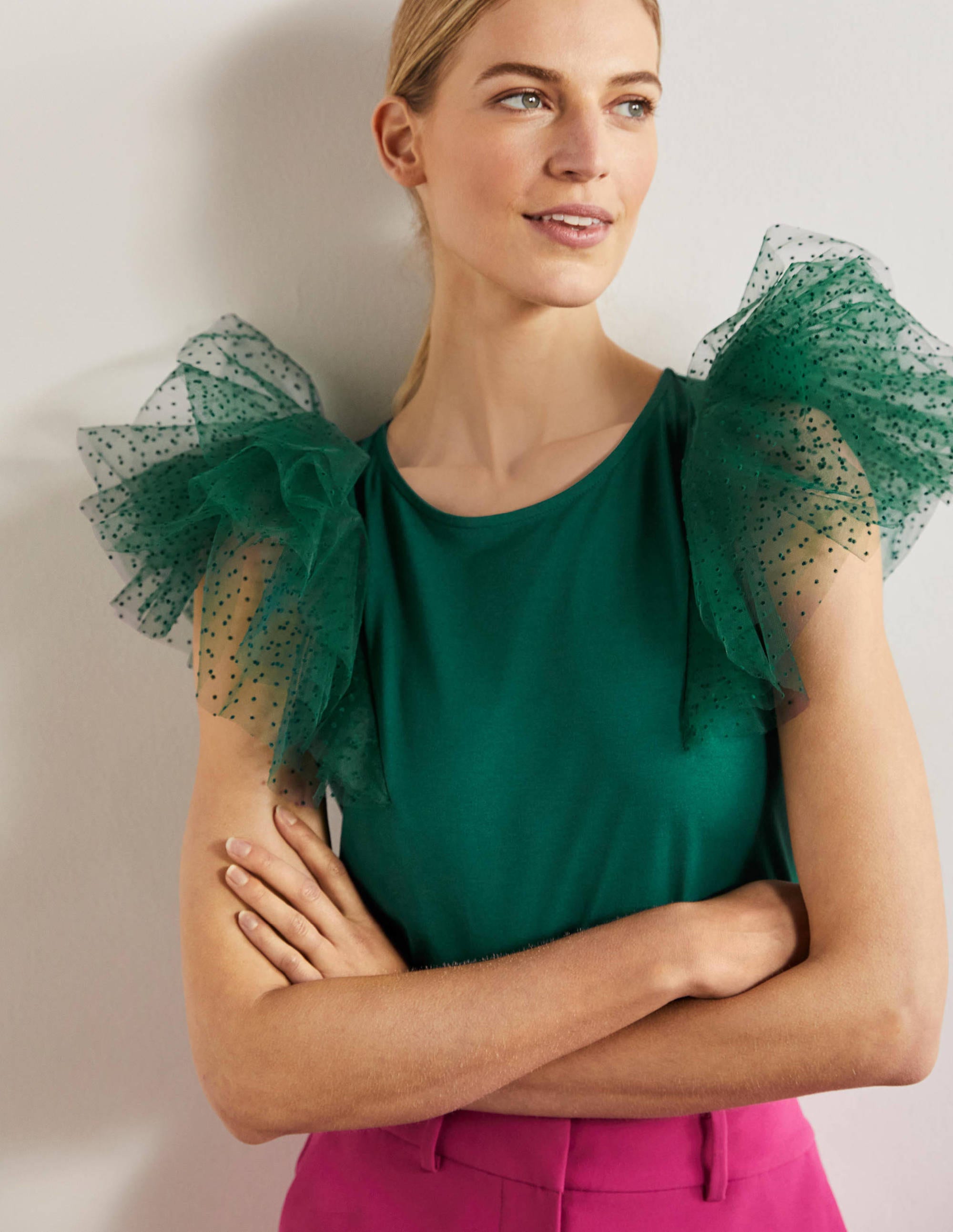  Tulle Shoulder Jersey Top-Deep Forest、mySite、ashleygrahame