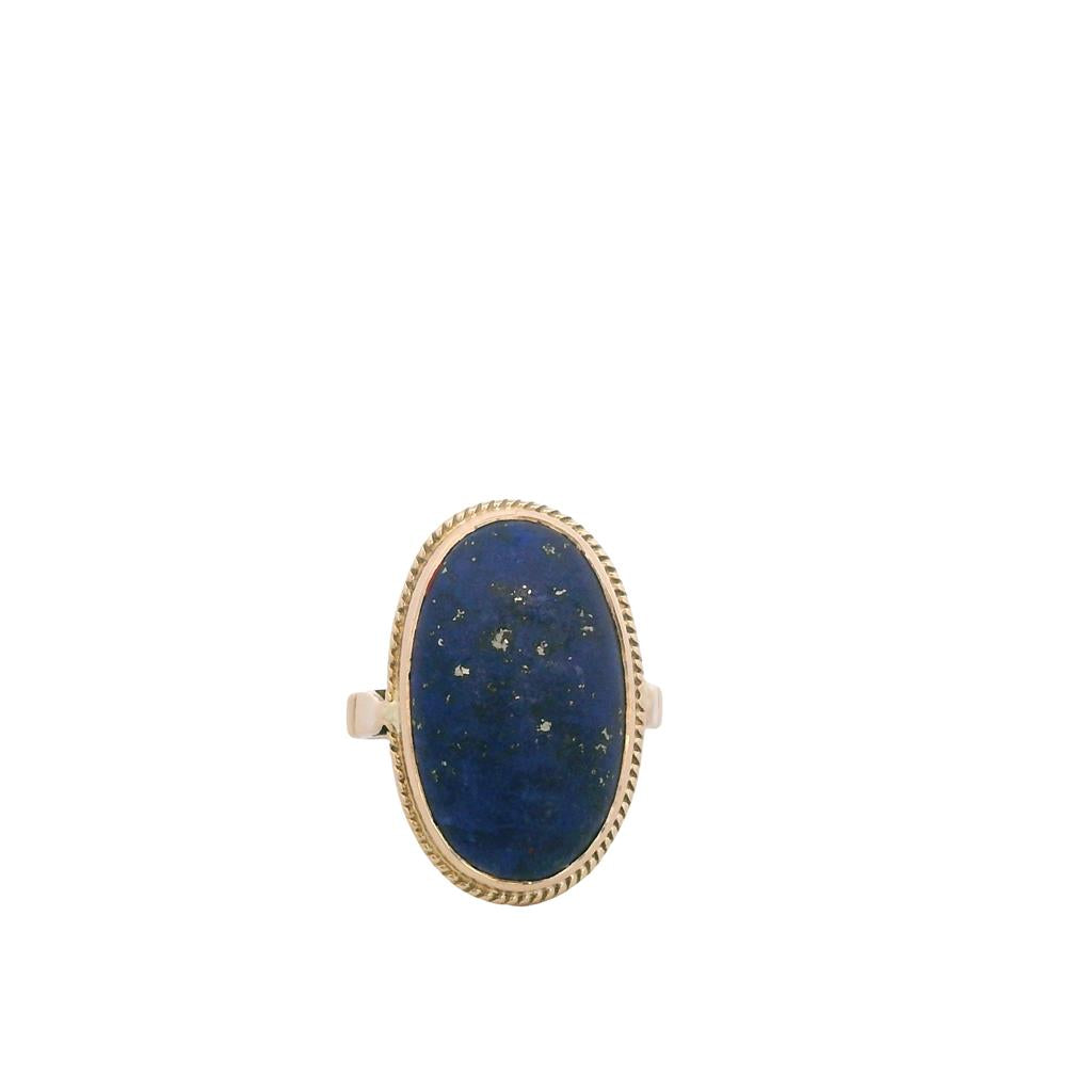  Estate 18K Yellow Gold Oval Cabochon Lapis Lazuli Ring