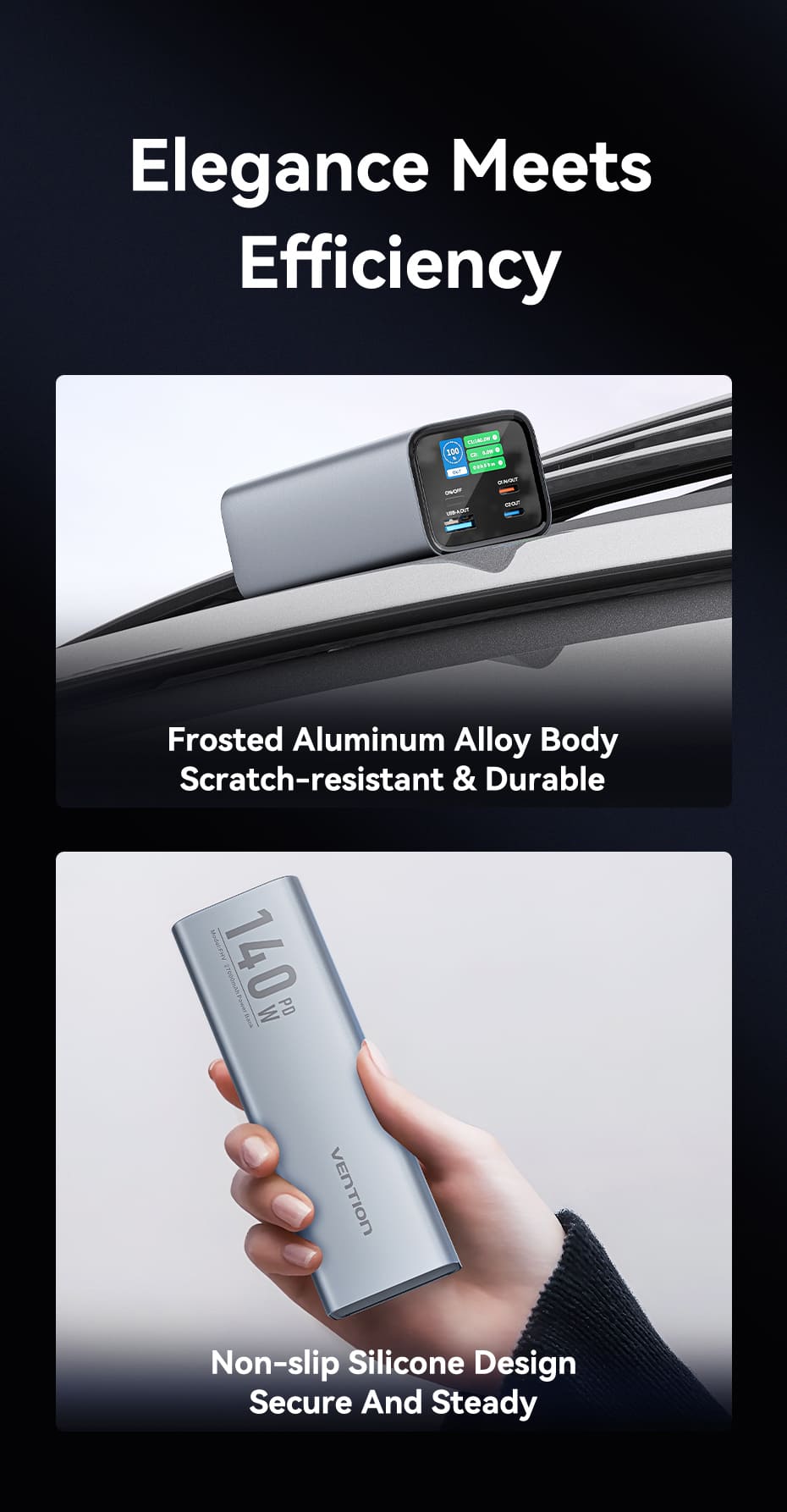 27000mAh Power Bank (USB-C + USB-C + USB-A + USB-A) 140W Gray LED Display Type