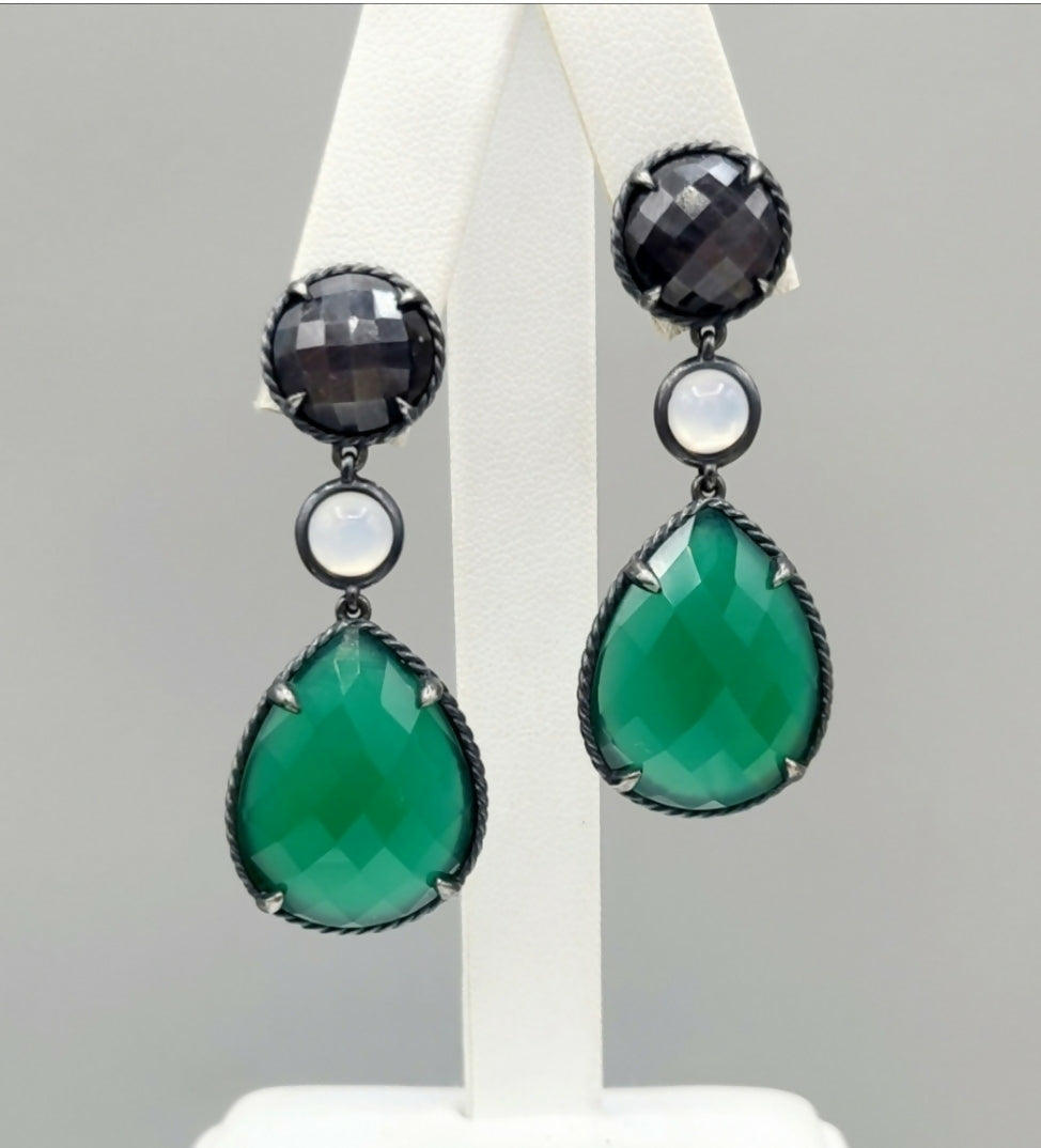 David Yurman Grisaille Triple Drop Earrings 鈥?Green Onyx、mySite、hinf8tx79