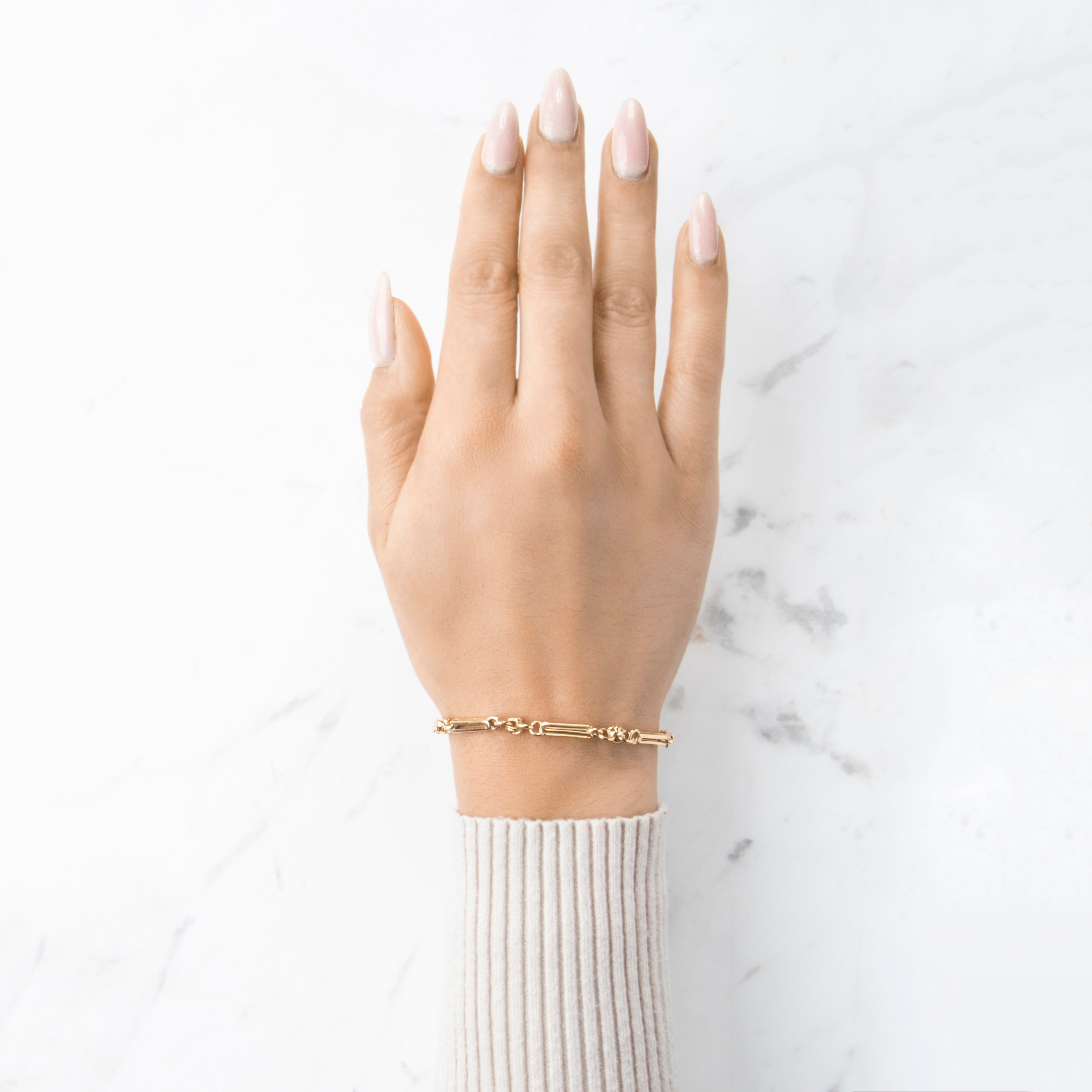 Antique 10k Rosy Yellow Gold Three-Dimensional Geometric Link Bracelet 7.75、mySite、hinf8tx79